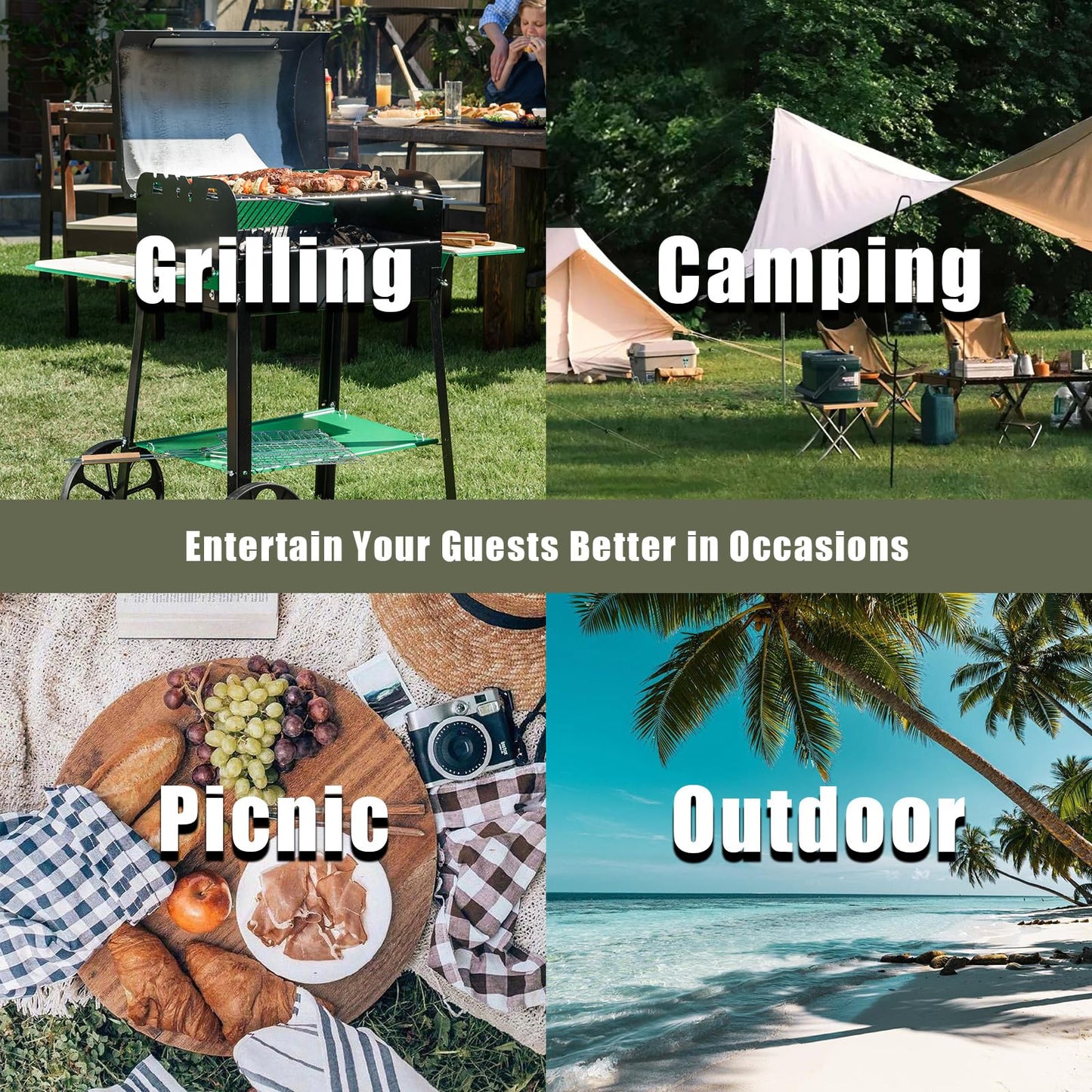 CAMP SOLUTIONS 2 Tiers Ice Cooler Table with Storage Rack & Drain Hose, Foldable Patio Cooler Table Keep Food Chill Fresh, Portable Fish Cleaning Station Outdoor for Party Picnic Camping BBQ (White)