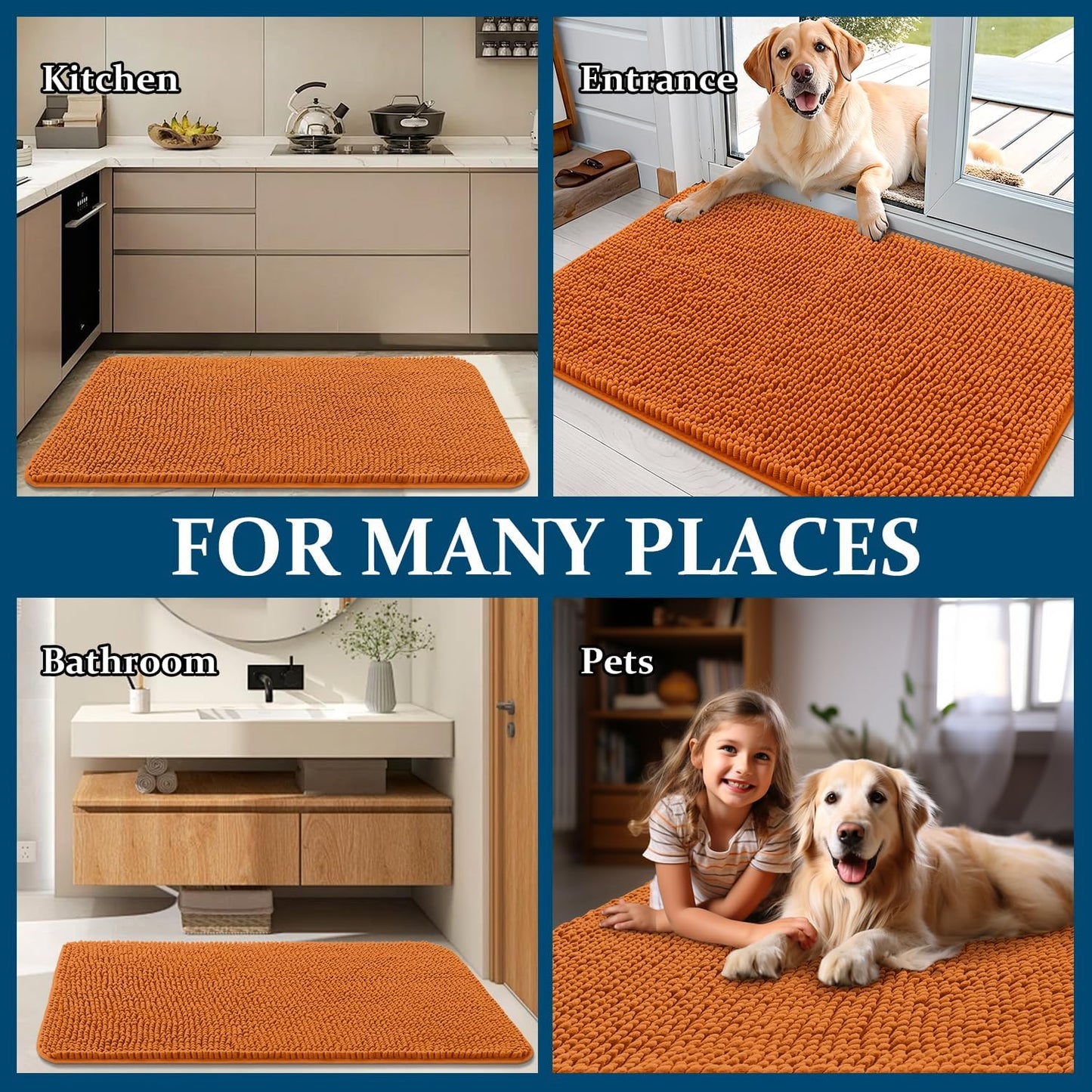 OLANLY Dog Door Mat - Absorbent Non-Slip Chenille Mat for Muddy Paws | 70x24 Inches, Quick Dry, Clay Color