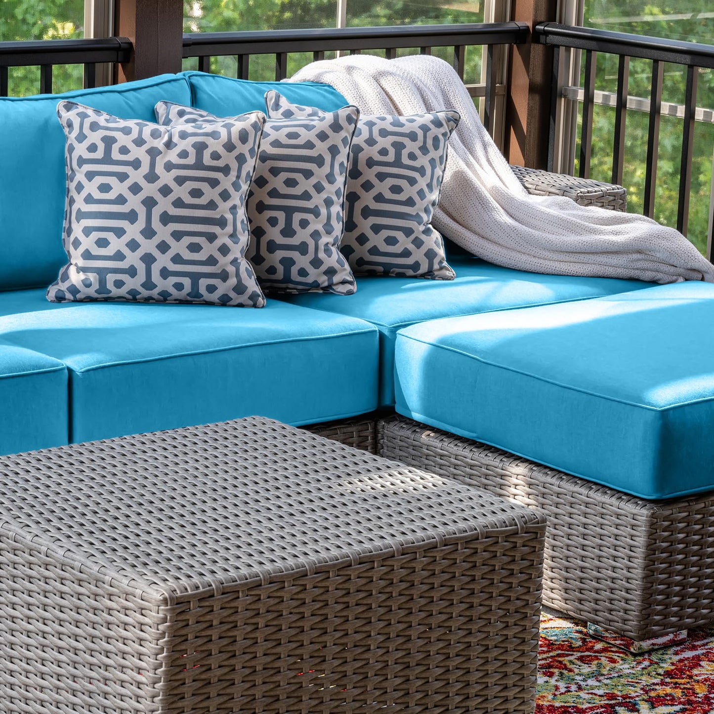 Cethytirko 14 Piece Outdoor Patio Waterproof Cushion Covers, Fits 6-Seat Wicker Rattan Sectional Couch Chair Furniture Cover Replacement Set - Fade-Resistant Patio Cushion Covers with Zipper