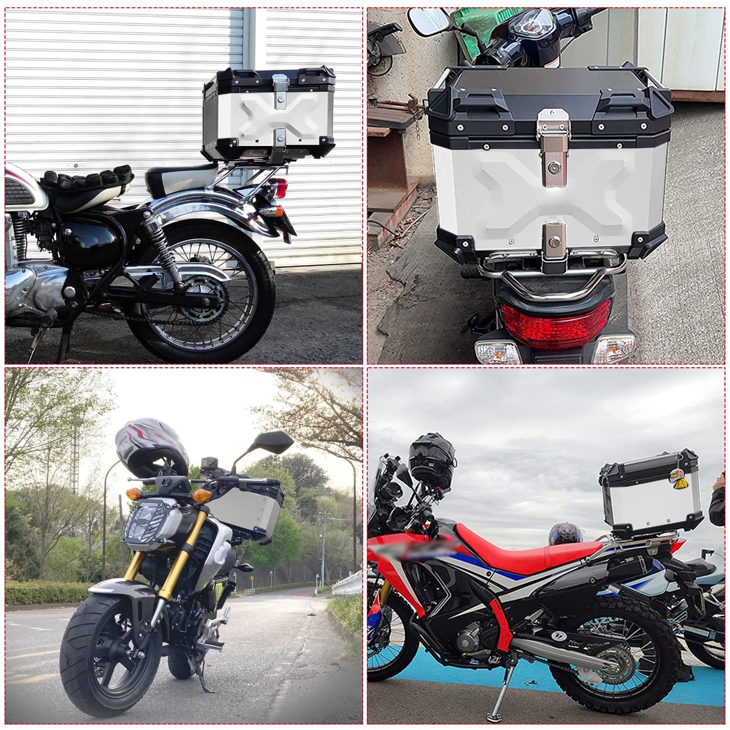 Donpida Universal Motorcycle Top Case,55L Motorbike Tail Box Trunk Tour Storage Carrier Case with Backrest, Security Lock and Handle for Helmet Luggage,Sliver