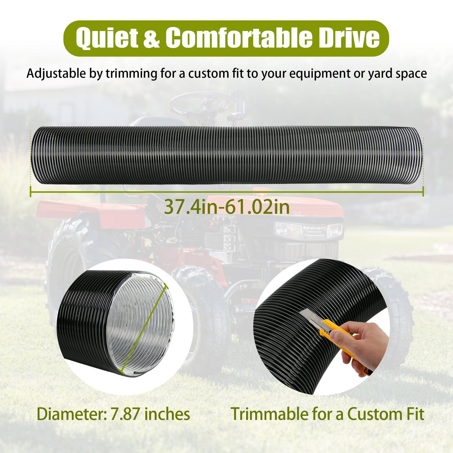 Heavy Duty 8 Inch x 8 Foot Leaf Vacuum Hose, Flexible PVC Replacement Part for DR Trac Vac Cyclone Agri-Fab, Universal Grass Catcher Bagger Attachment for Lawn Vacuums and Leaf Collection Systems