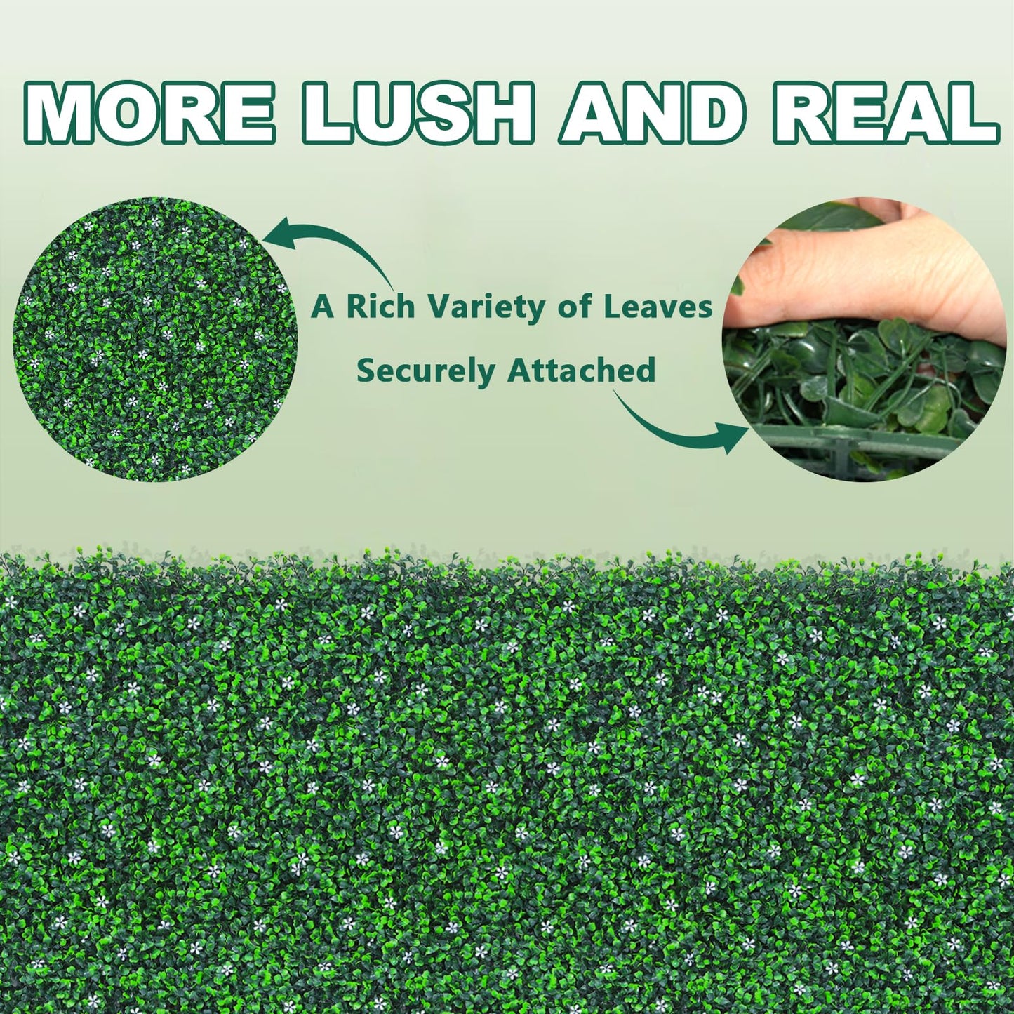 Yangrass Boxwood Roll Panels with White Flower, 48"x120" (40 sqft) Artificial Ivy Privacy Fence Screen, UV-Anti Faux Boxwood Roll Grass Wall Panels for Garden Patio Balcony Decor