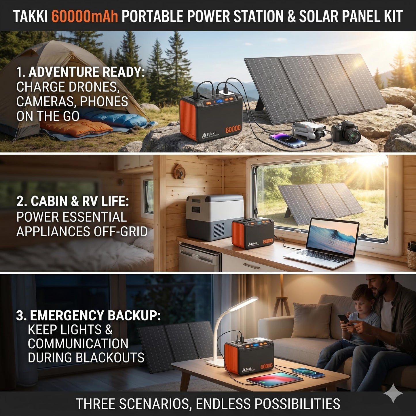 Takki Solar Generator 250W Portable Power Station with 40W Solar Panels 222Wh Pure Sine Wave Camping Lithium Battery Power Pack with AC 110V Outlet for Camping CPAP Home Use Emergency Outdoor