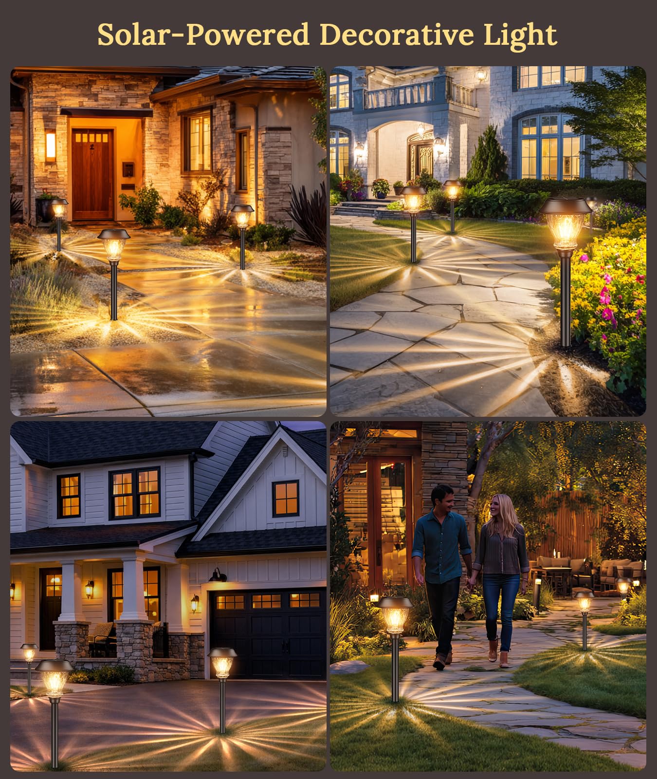 XMCOSY+ Solar Pathway Lights Outdoor, 8 Pack Decorative Crackled Glass Garden Lights, Soft Warm White Glow, Auto On/Off Waterproof Landscape Lighting for Yard Walkway Patio
