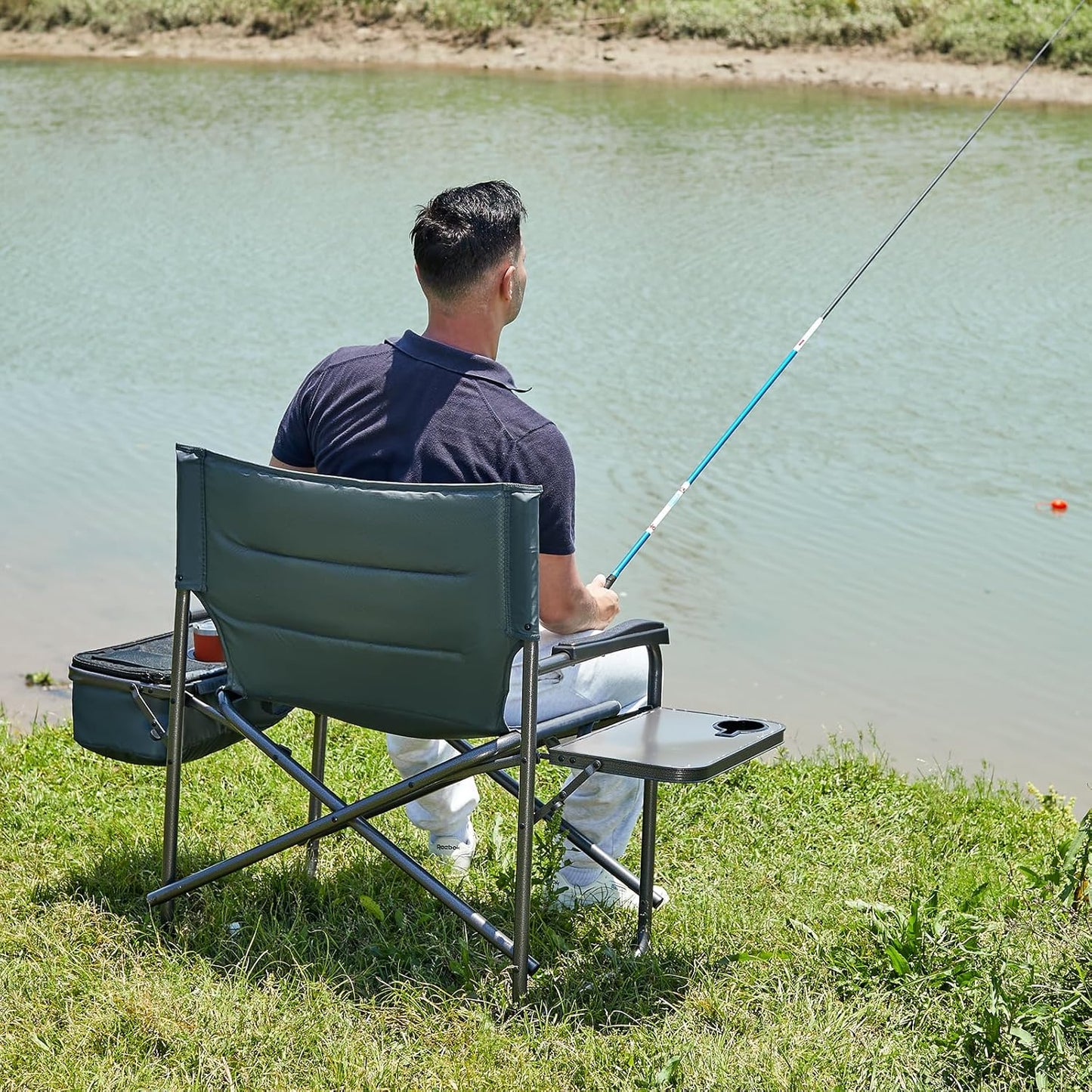 Timber Ridge XXL Oversized Directors Chair - Heavy Duty 600lbs Camping Chair with Cooler Bag & Table | Portable Grey Folding Chair for Tailgating & Outdoor Use