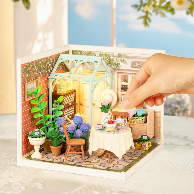 Rolife Super Creator-DIY Plastic Miniature House for Adults Mini Blocks Model Kit Building Set for Teens 8-12 DIY Crafts/Hobbies/Building Blocks Toys for Teens&Adults (Blooming Tea Garden)