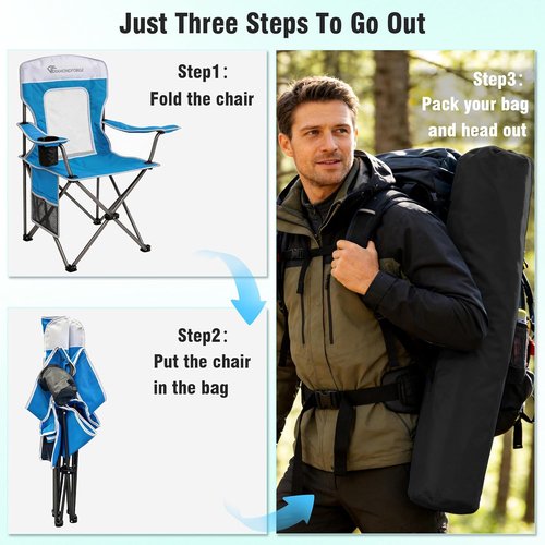 DIAMONDFORGE High Back Camping Chair - Portable Folding Design with Cup Holder & Side Pocket | 300LBS Capacity