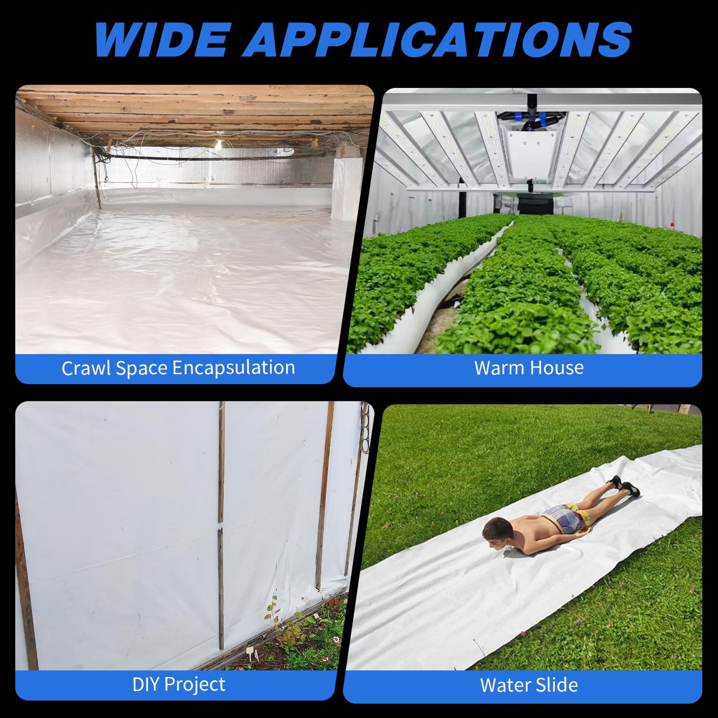 Crawldryer White Plastic Sheeting, 20 Mil 10' x 120', Crawl Space Vapor Barrier, White Vapor Barrier, Plastic Sheeting Heavy Duty, Polyethylene Plastic Rolls for Garden, Crawlspace, Basement, White
