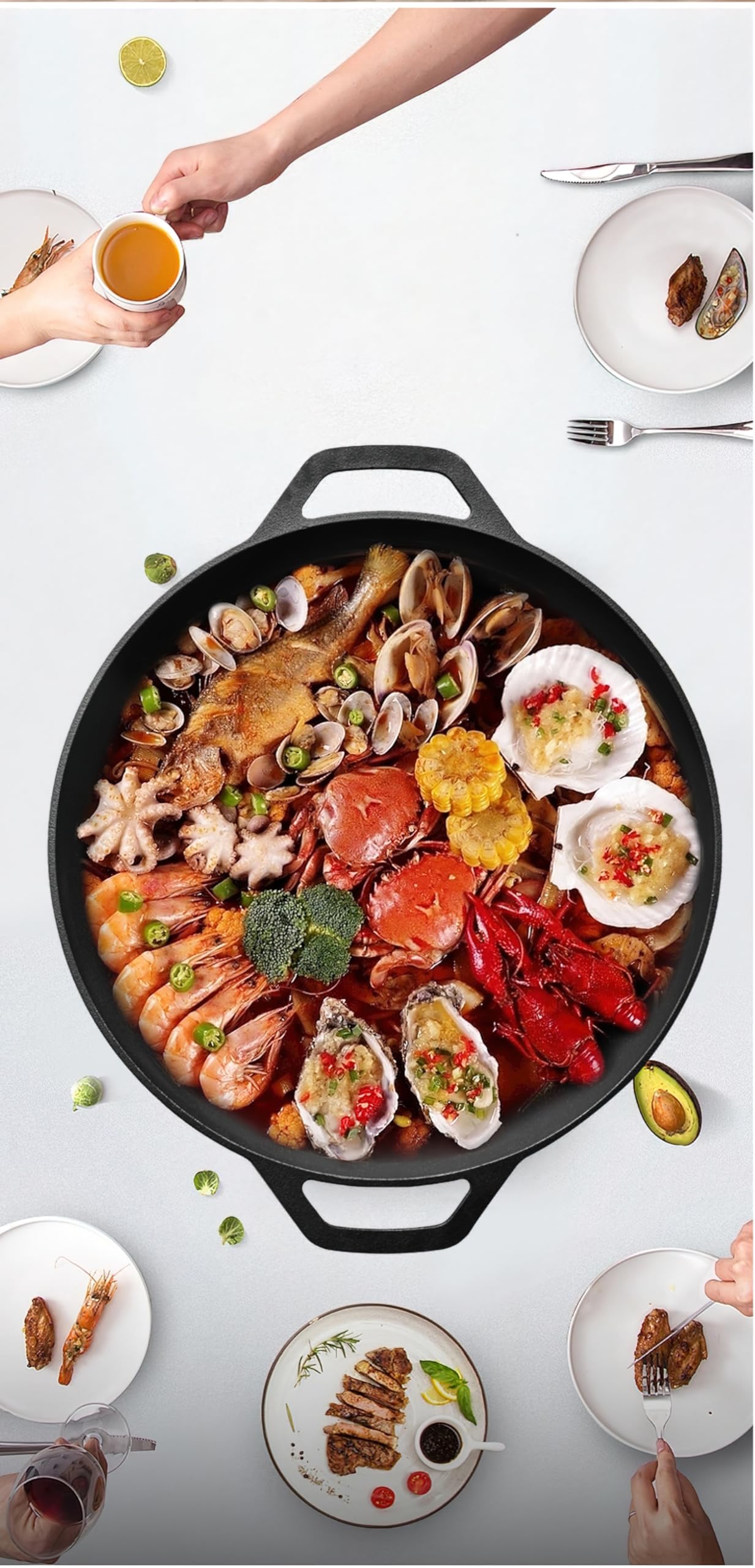 YYMIYU Heavy-Duty Pre-Seasoned Cast Iron Skillet - Dual Assist Handles - Use in the Oven, on the Stove, on the Grill,Commercial or Over a Campfire (20 Inch)
