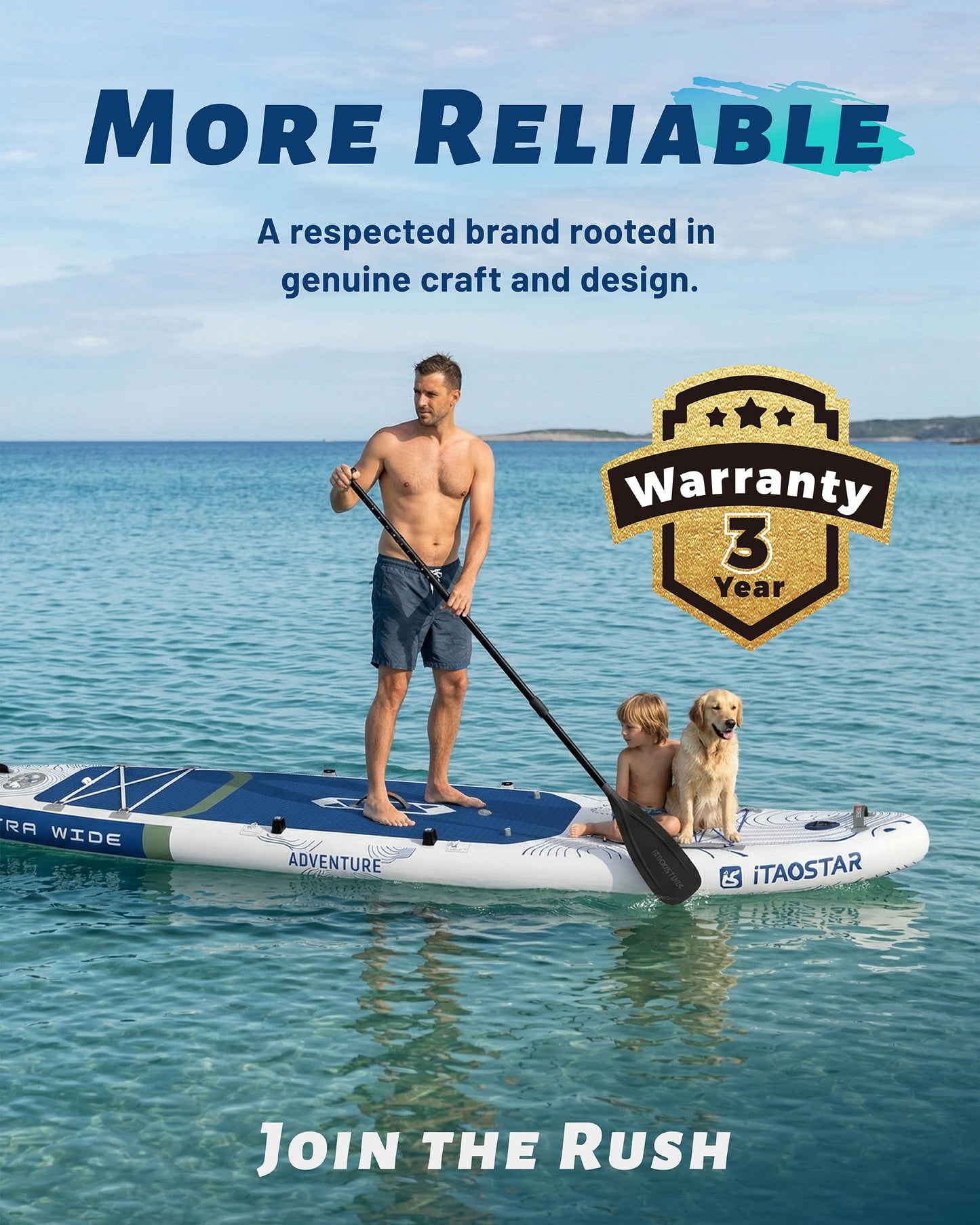 iTAOSTAR Adventure 12' × 35" Inflatable Stand Up Paddle Board with Seat, Extra Wide SUP Board with 5 Fins Stable Design for Adults, Youth, All Skill Levels, Lakes, Oceans & Fishing