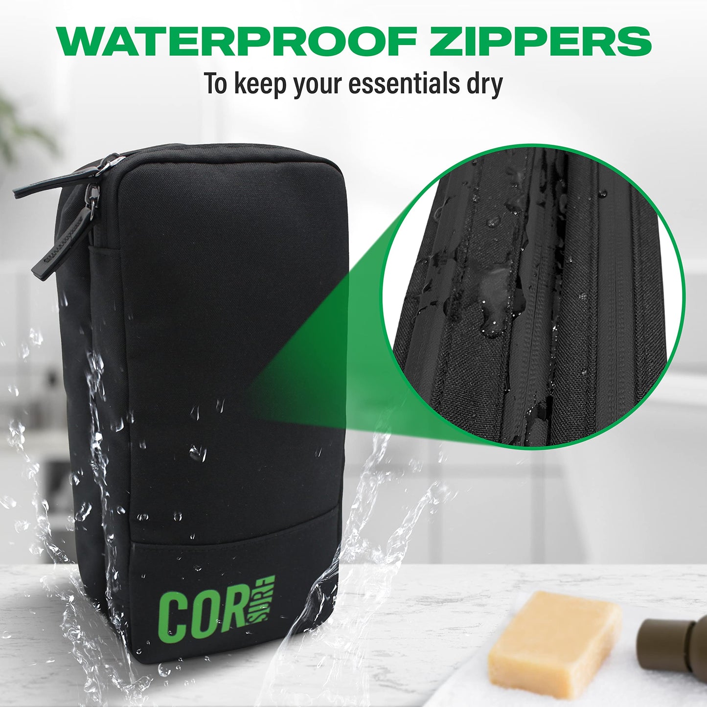 COR Surf Carry On Travel Backpack Bundle | Island Hopper Travel Backpack with Toiletry Bag and Compression Packing Cube Set (40L, Navy Blue)