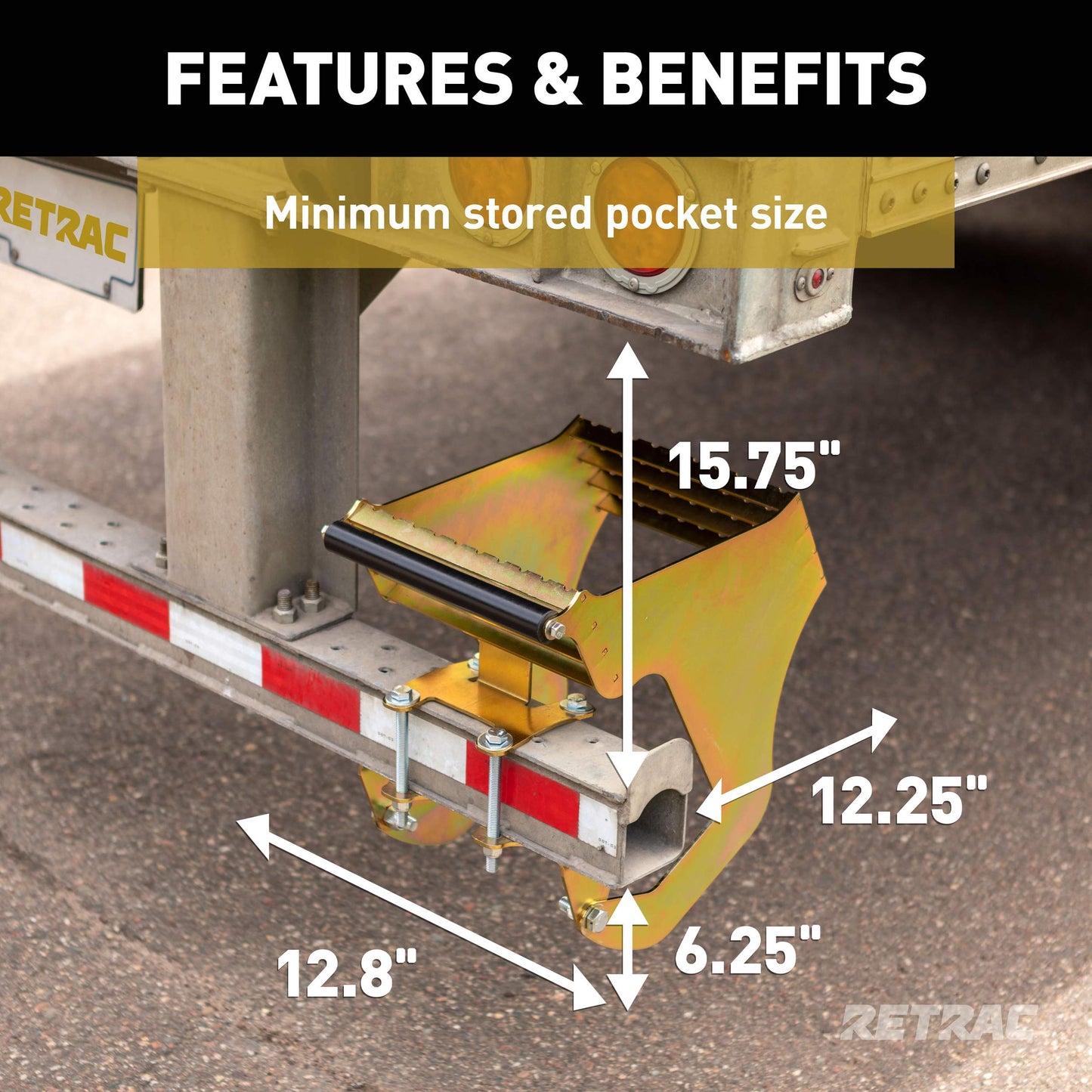 RETRAC 409924 Highrise Folding Rear Semi Truck Steps with Auto-Stow, Fits 4-Inch Bumper Beam, Steel, 600 lbs, Semi Trailers, Box Trucks