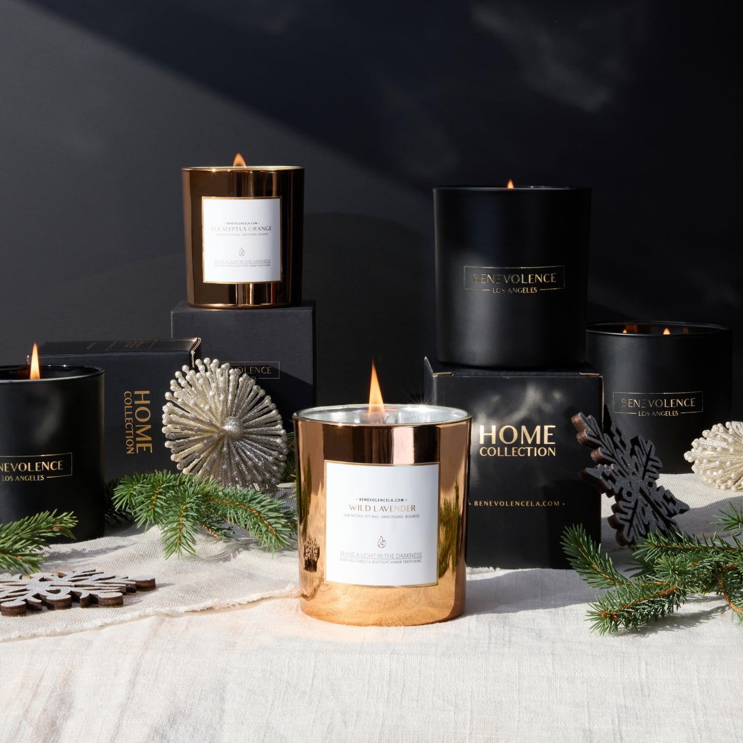 Benevolence LA Wild Lavender Wood Wick Candle | Soy Christmas Scented Candles for Home | Holiday Candle Gifts for Women and Men | Home Fragrance | Aromatherapy | Bathroom Freshener | 8oz, 45 Hour Burn