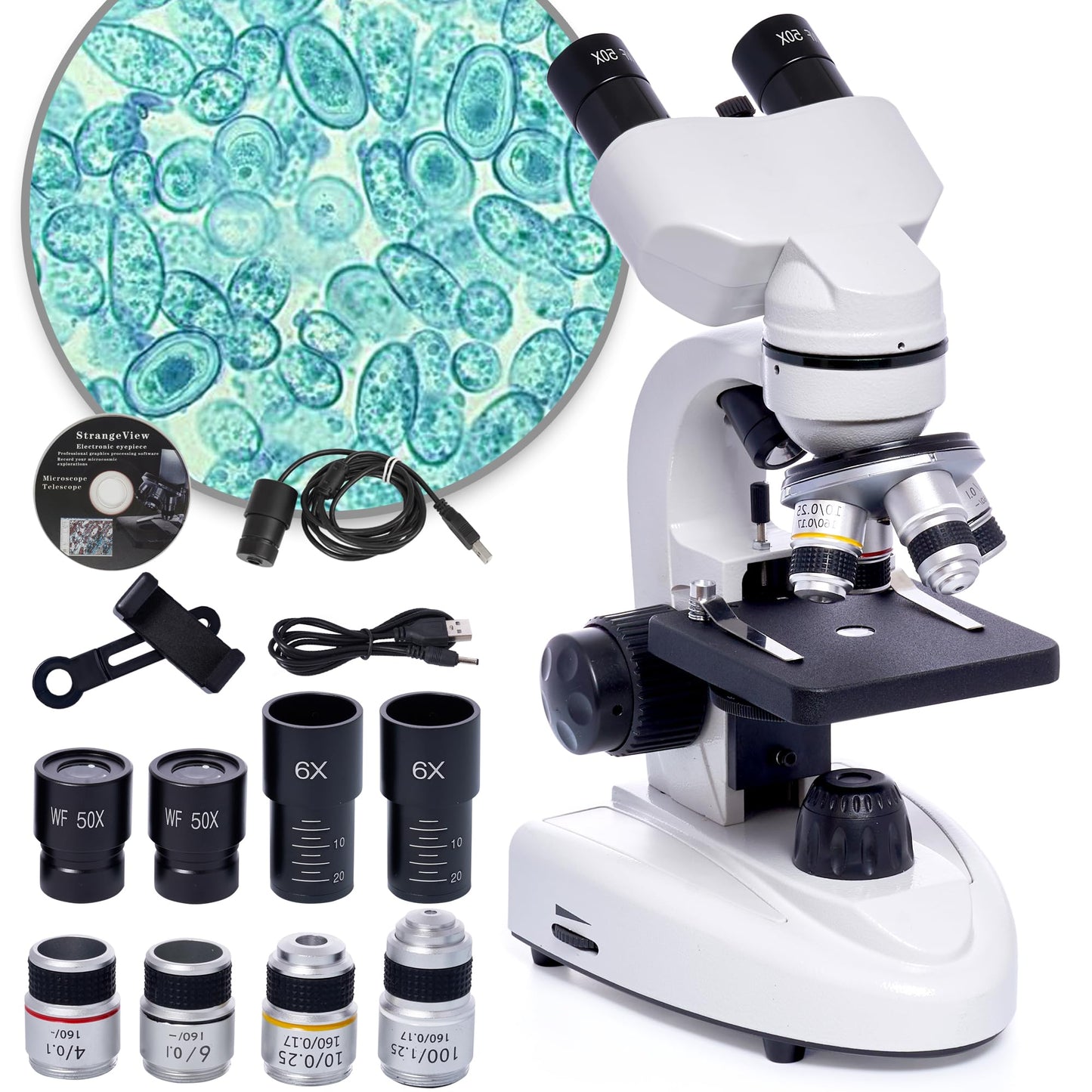 SELFIE CAT Laboratory Microscope for School, Binocular Compound Microscope 200X-5000X Magnification for Adults, Microscopes Kit with Electronic Eyepieces and Wide Field Lab Equipment