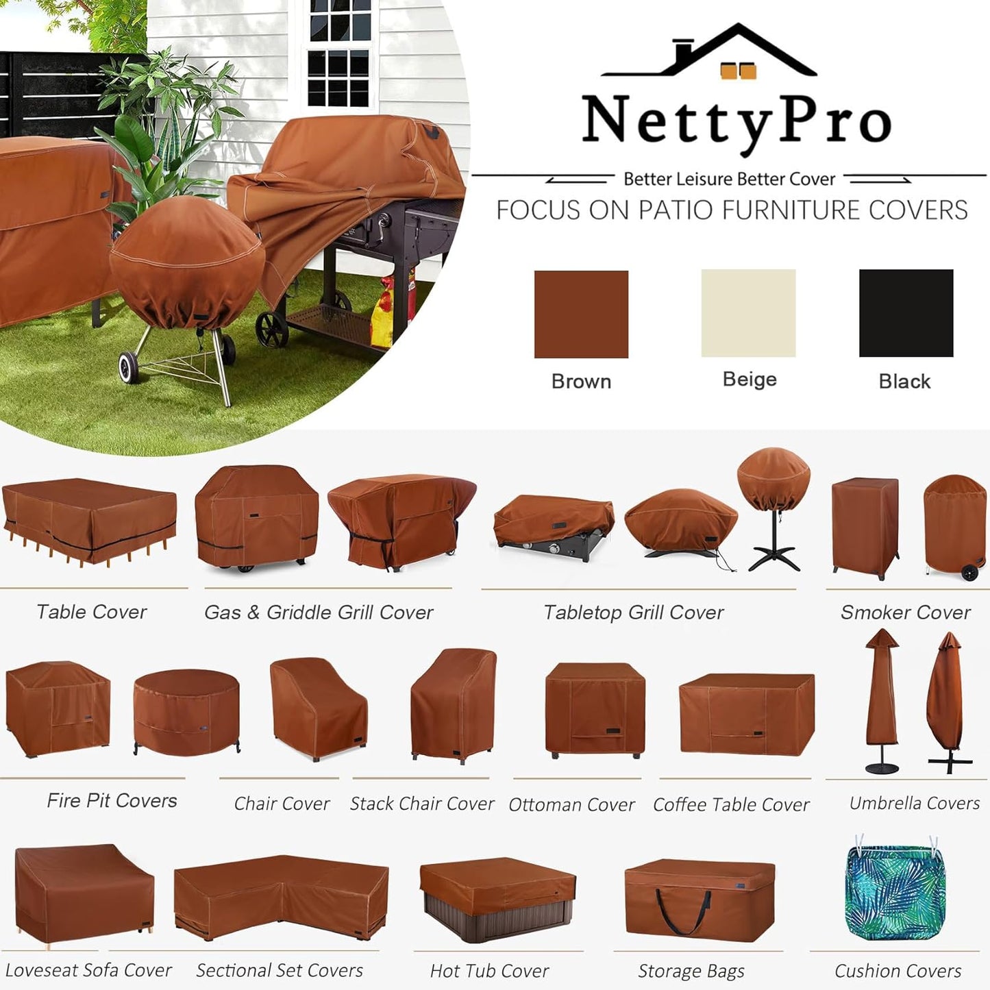 NettyPro Griddle Cover - Waterproof Heavy-Duty Protection for 36-Inch Blackstone Grill | Brown