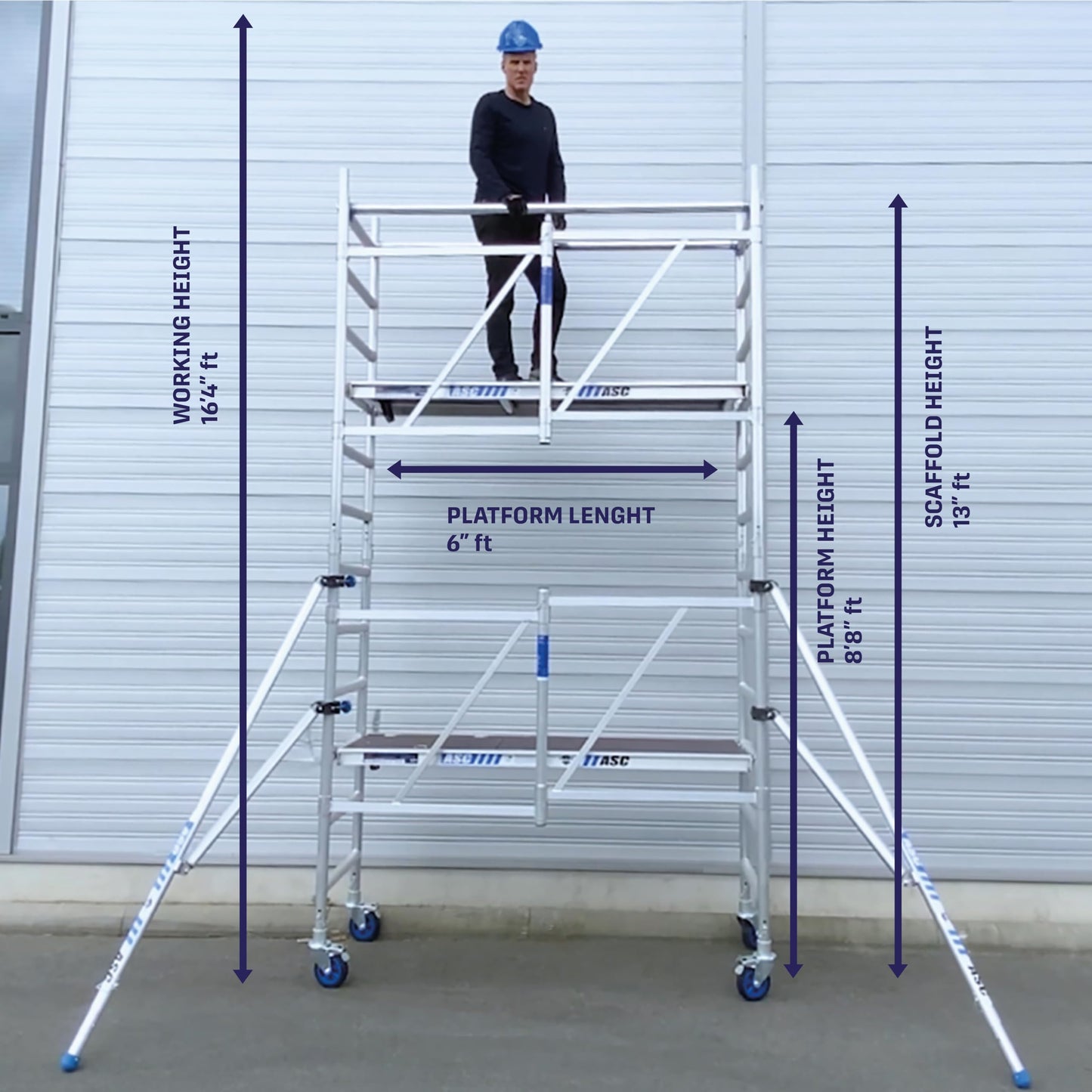 ASC Group A-Line Aluminum Scaffold Advanced | Stackable Folding Tower with Hatch | Stacked Load Capacity of 1000 lbs | 8'8" Stacked Platform Height - 16'4" Working Height | Multipurpose Scaffolding