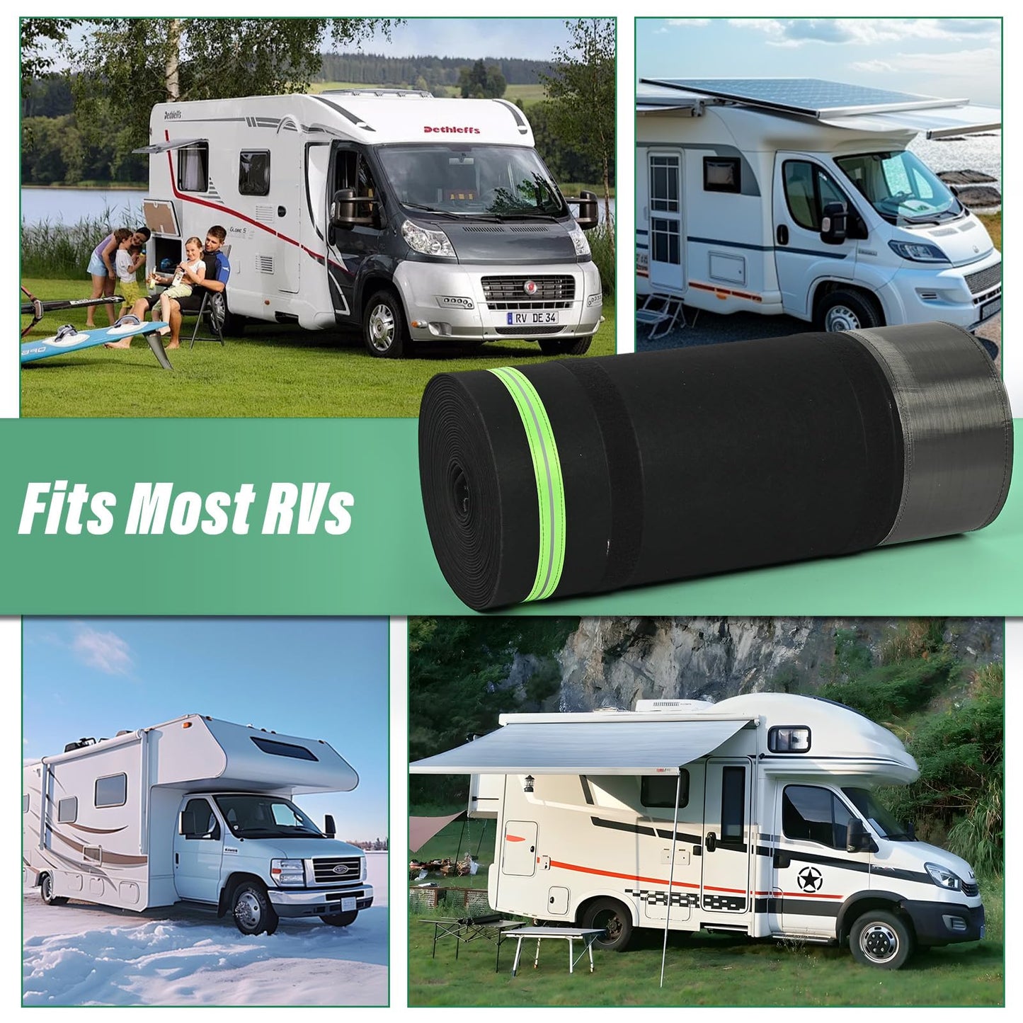 RV Skirting for Travel Trailers & 5th Wheels, 65.5FT Skirting for RV Campers Heavy Duty 2.6FT High Camper Insulated Skirt with Bottom Stainless Steel, All-Weather Windproof Waterproof UV-Resistant