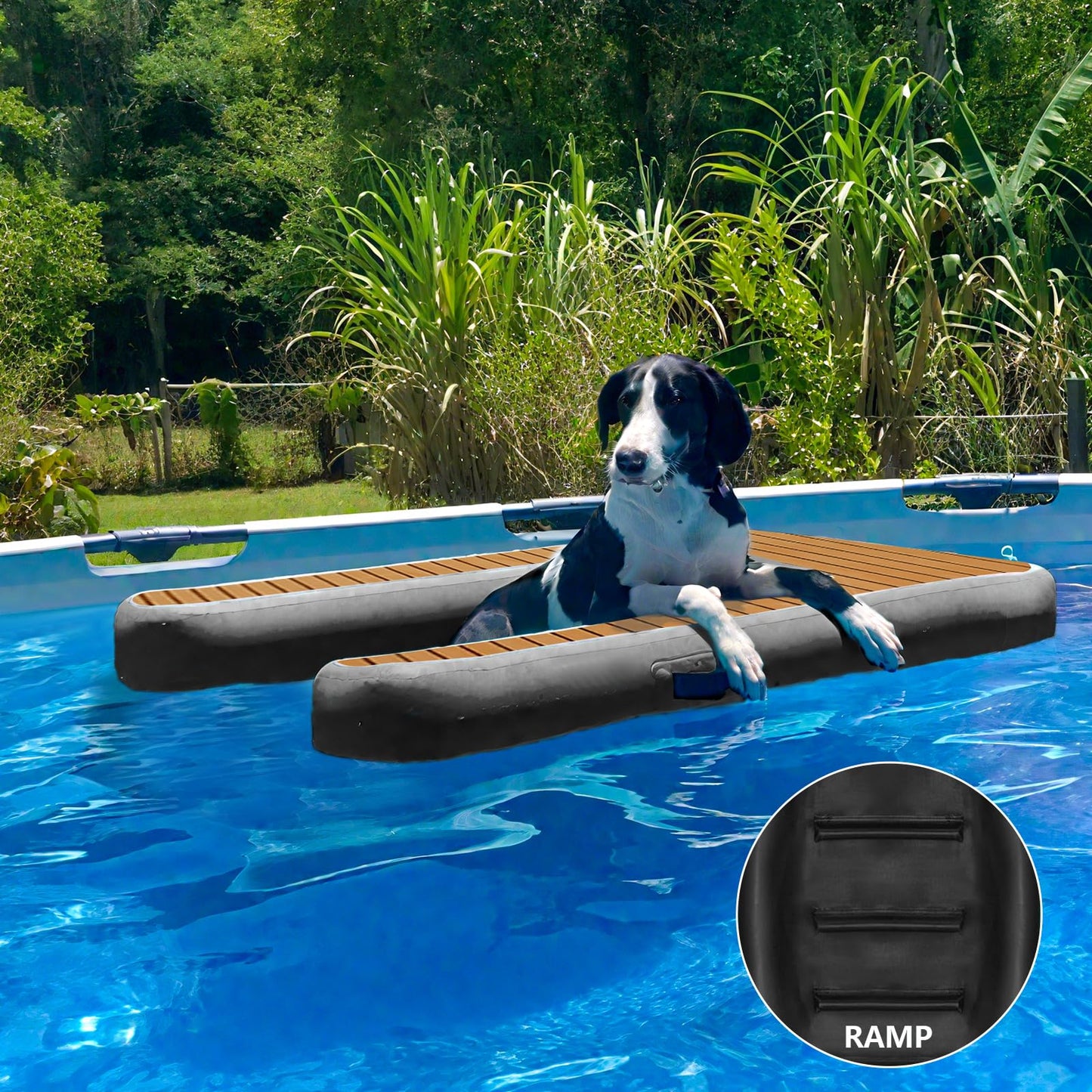 Inflatable Dock Platform for Dog, Large Dog Float Floating Ladder Up to 220 lbs Dogs Water Ramp, Non-Slip PVC with Boat Ramp for Pool, Dock, & Lake
