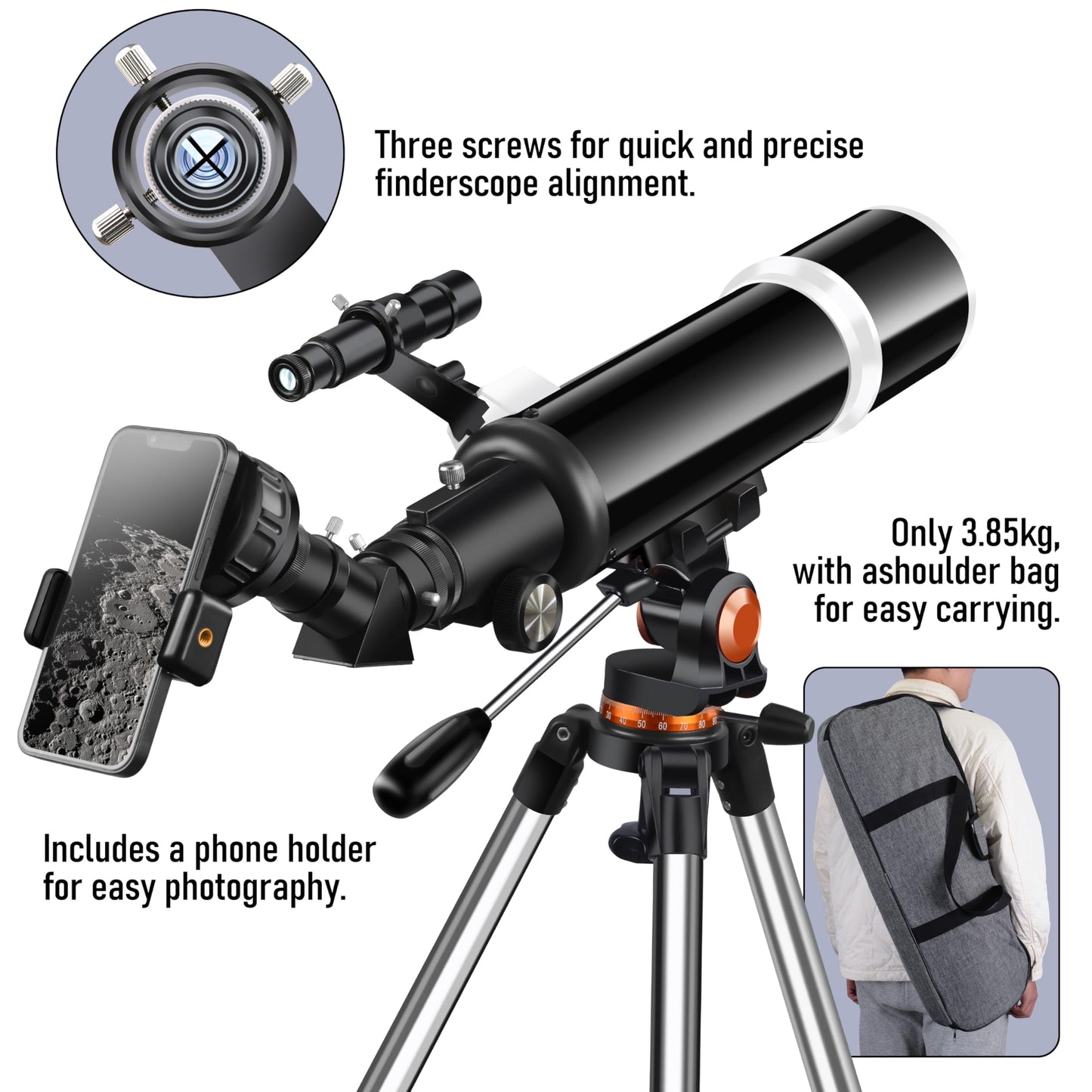 Telescope,Galaeyes 90mm Aperture 600mm FL, Telescope for Adults High Powered,Metal AZ & Stainless Steel Tripod, with Phone Adapter and Bag,Aperture 90mm