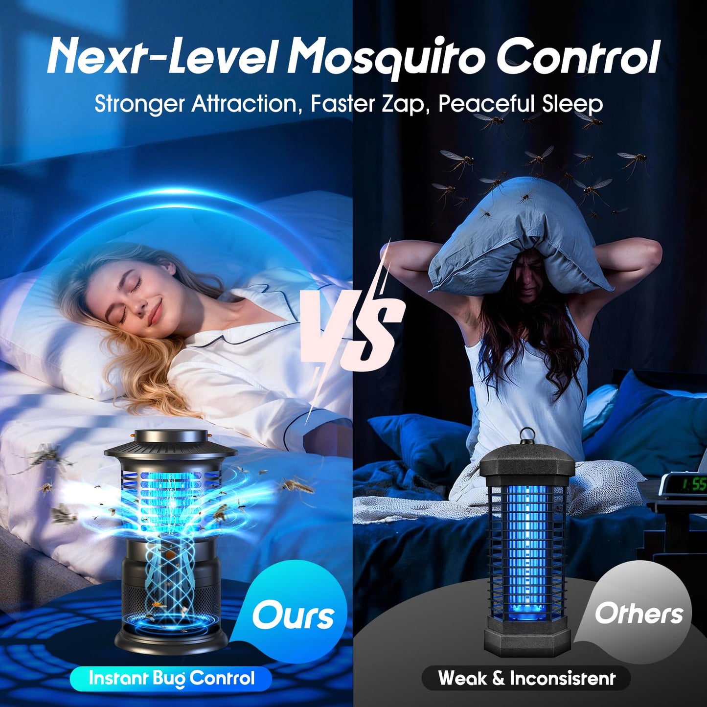 Bug Zapper Outdoor, 2-in-1 Mosquito Zapper with Attraction Light & Airflow Trap, 12H Long-Lasting Rechargeable Cordless Fly Zapper, Auto ON/Off, IPX5 Waterproof or Patio, Camping, Garage