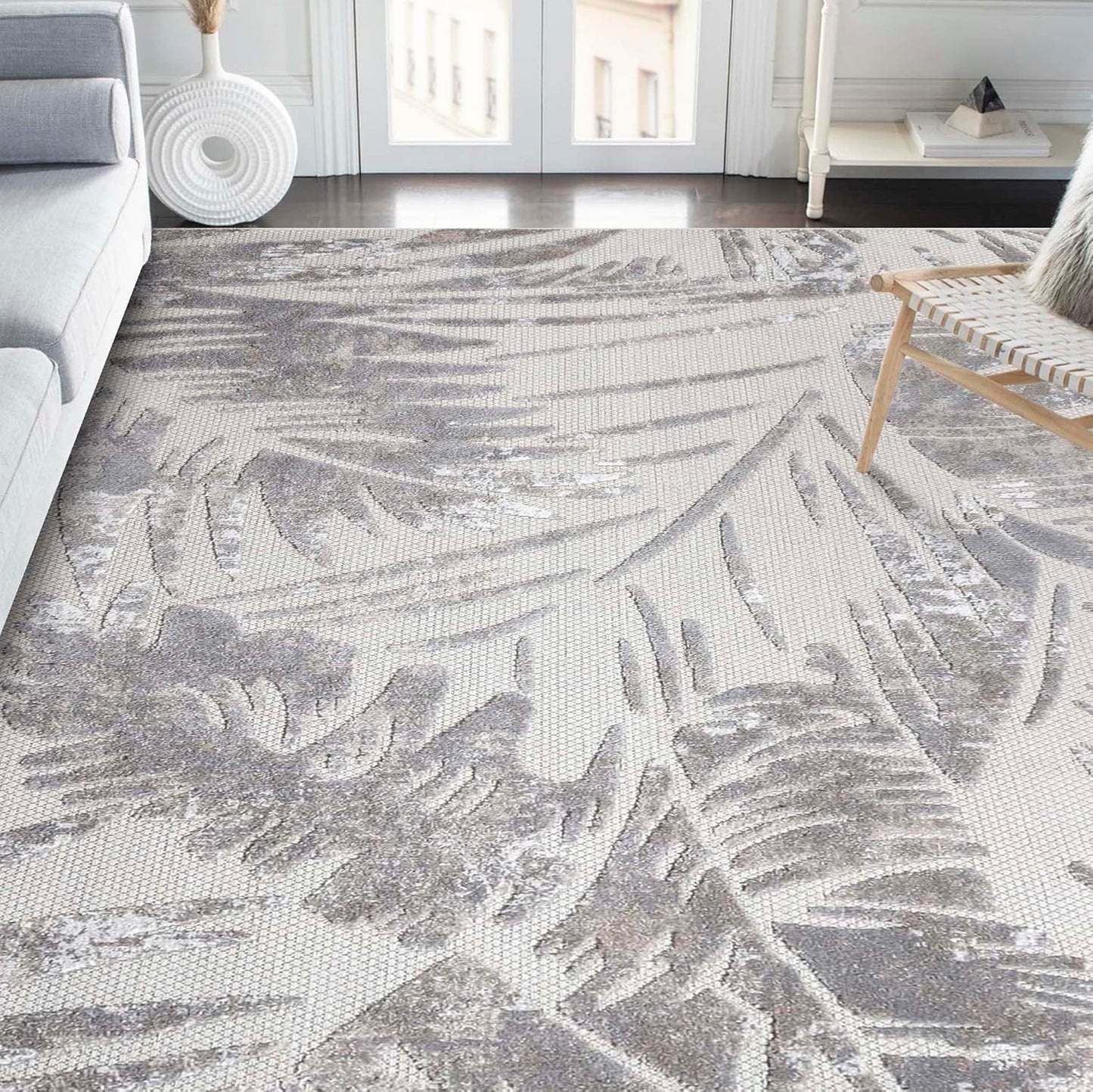Superior Indoor Outdoor Area Rug, Floor Decor Perfect for Patio, Pool, Deck, Kitchen, Entryway, Tropical Leaves Coastal Style Rug, Siesta Collection, 5' 2" x 7' 2", Slate