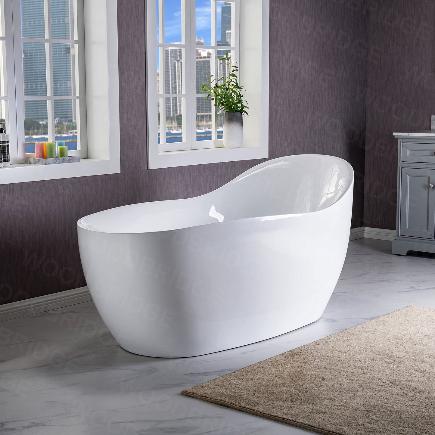 WOODBRIDGE 67" Acrylic Freestanding Bathtub Contemporary Soaking Chrome Overflow and Drain,White Air Bubble Tub
