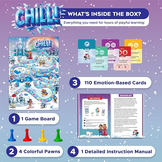 CHILL Anger Management for Kids Ages 5-9 Therapy Games Social Emotional Learning Fun Social Skills Board Game for Therapists & Families