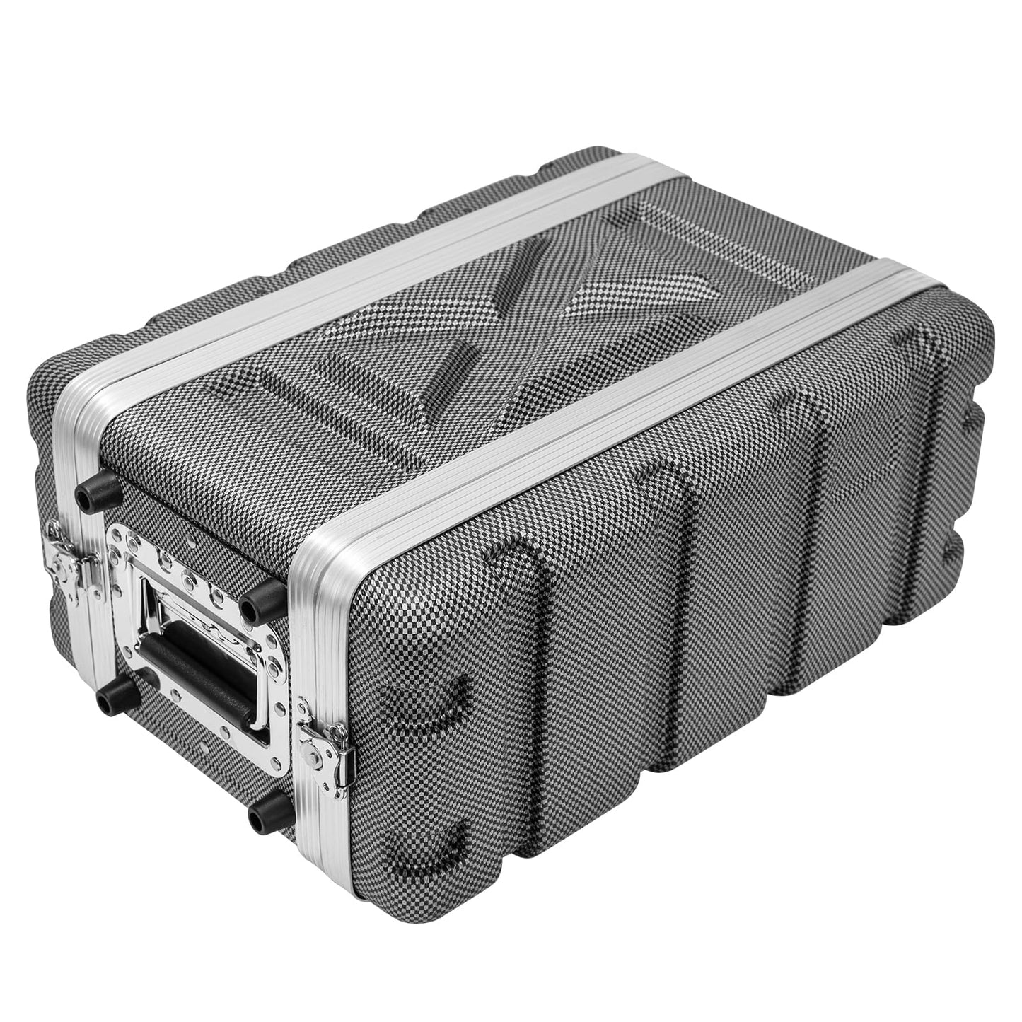 4U ABS Rack Case Shallow 8" Depth, 19" Rackmount Flight Road Travel Case, Waterproof Protective Hard Case with Customized Foam, Wireless Mic System Storage/Amp/Effect/DJ Mixer