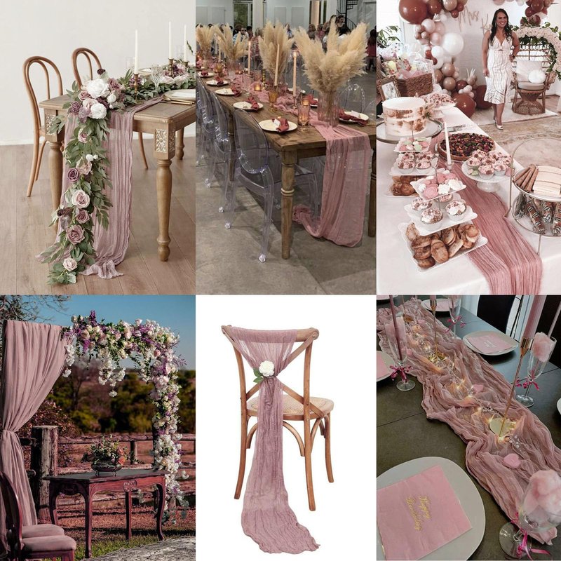 LuxeLouise 2 Pack Cheesecloth Table Runner 120 Inch Cheese Cloth Table Runner 10ft Chiffon Gauze Table Runners for Table Decor Birthday Party Baby Shower and Bridal Shower Decorations(Dusty Pink)