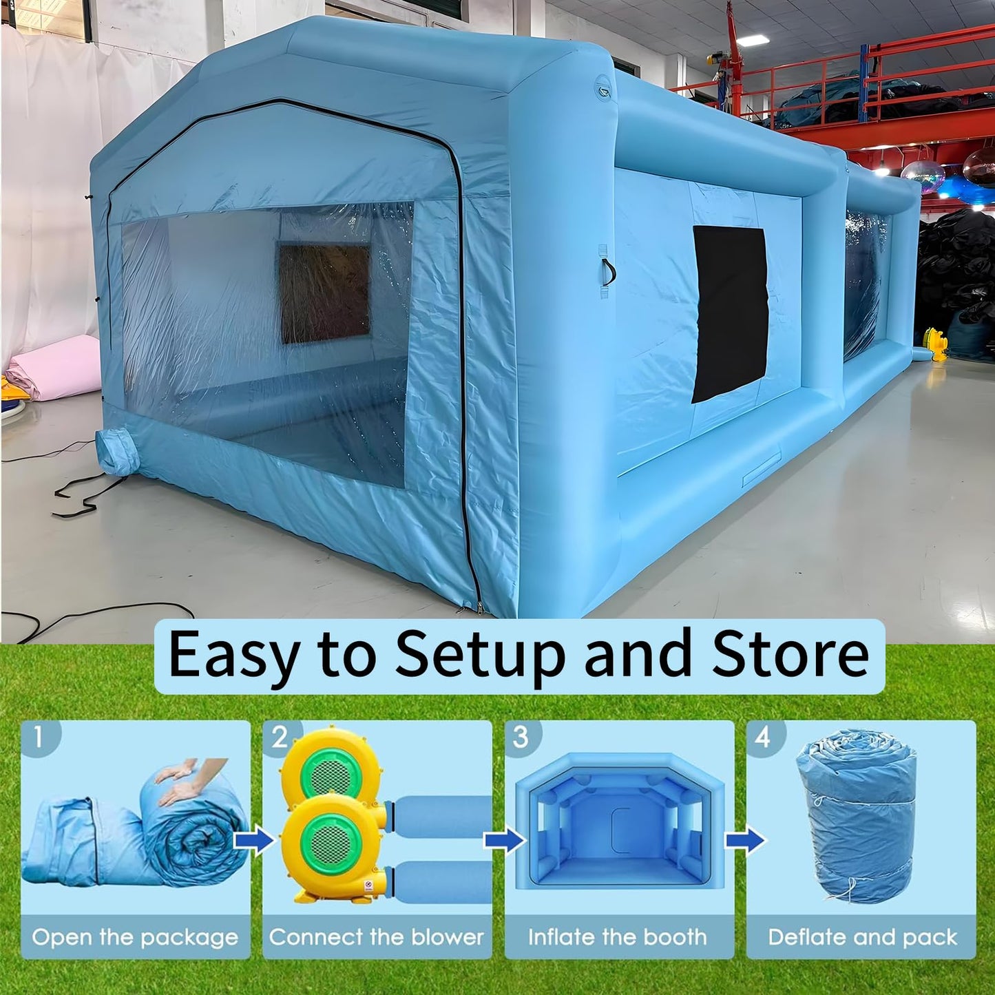 COIIOI 23x13x9FT Inflatable Paint Booth, Spray Paint Tent with 750W+550W Blowers and Air Filter System, Blow up Paint Booth for DIY, Auto Refinish, Mobile Detailing,Motorcycle Garage