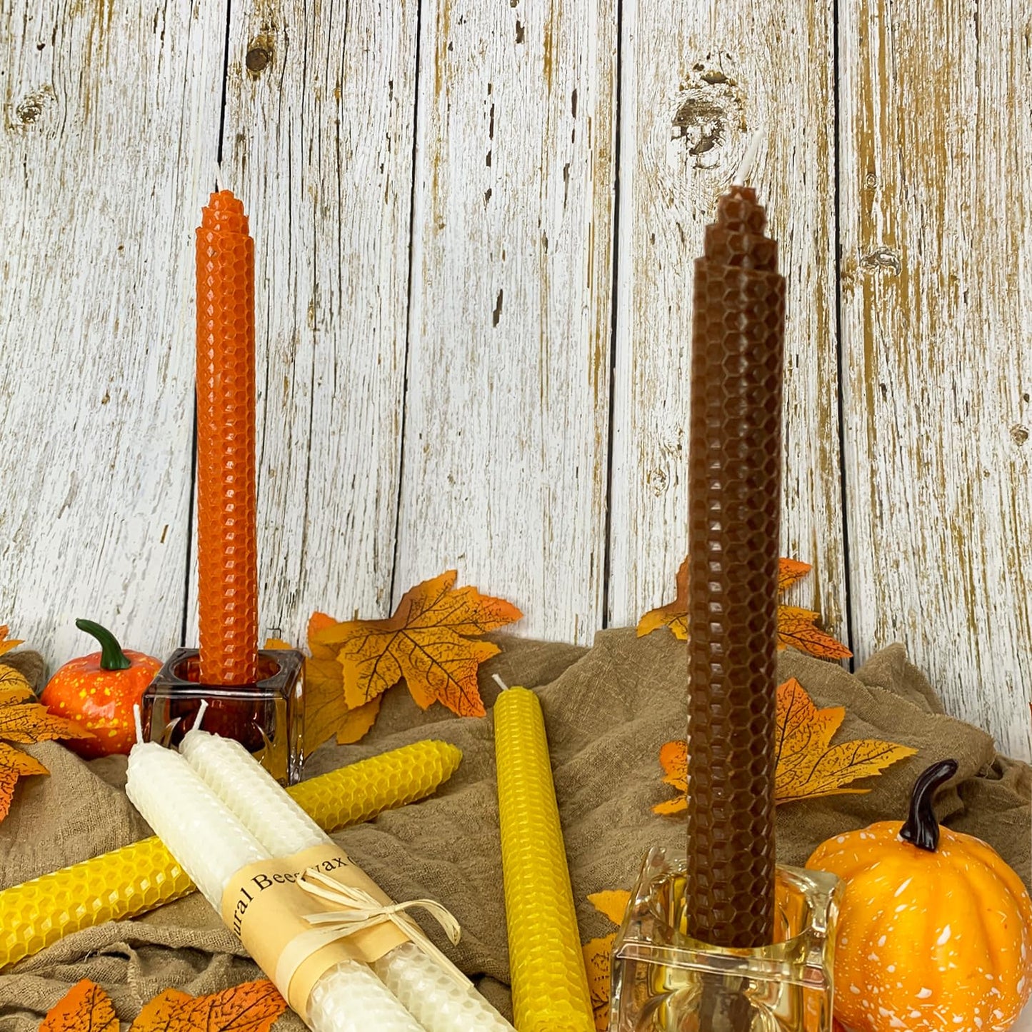 Lacaser Beeswax Taper Candles 14 Pack, 9" Long Candle Sticks, Dripless & Unscented, 4 Hours Burn Time, Fall Colored Candles