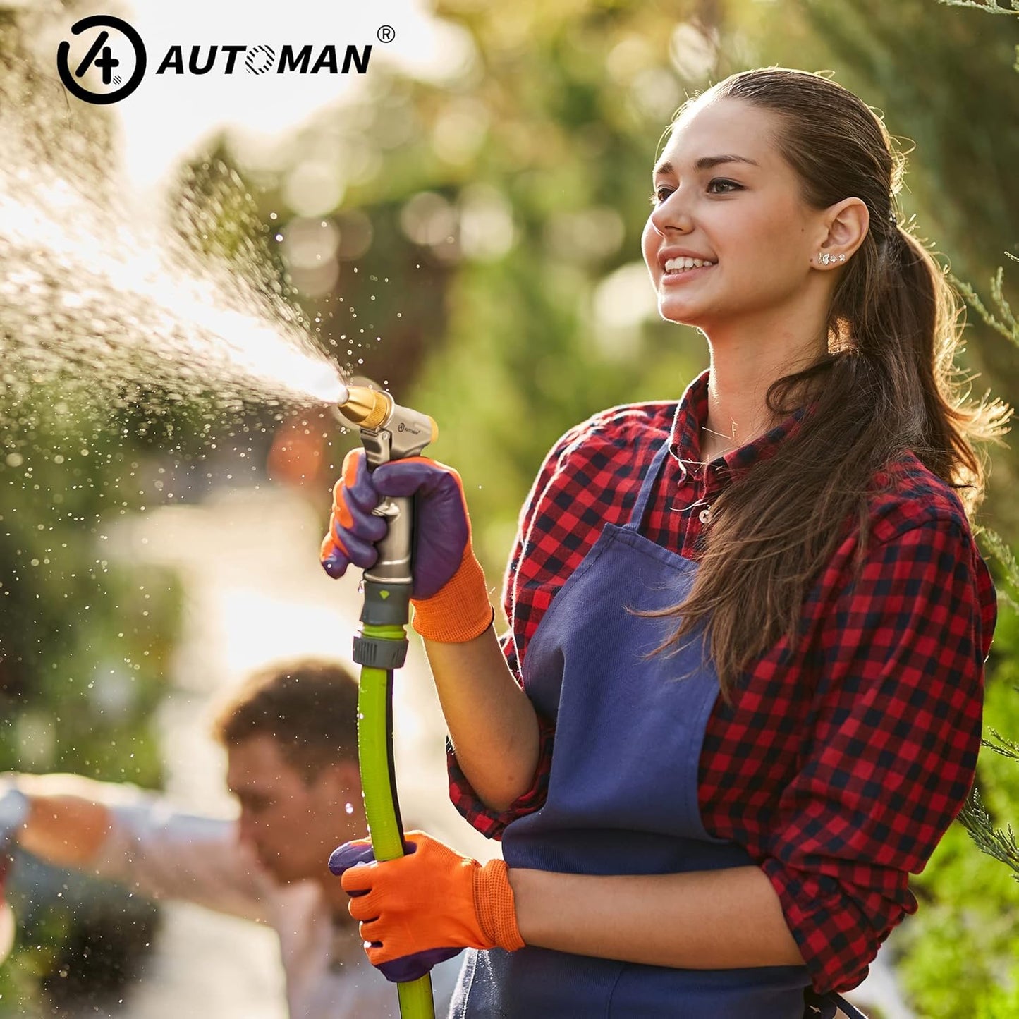 AUTOMAN Garden Hose Nozzle - Heavy Duty 100% Metal Sprayer with 4 Patterns for Watering & Washing