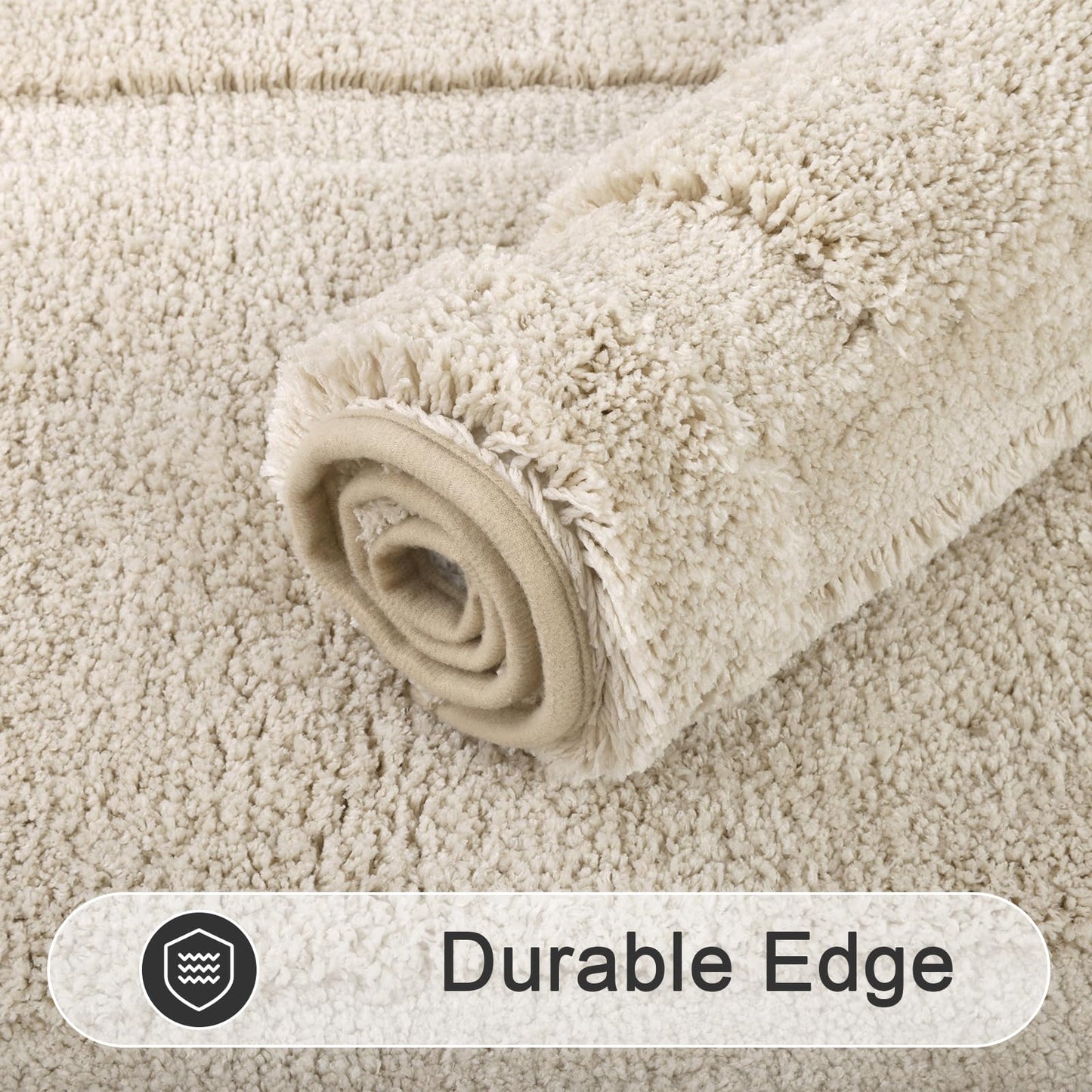 SHACOS Soft Fluffy Bathroom Runner Rugs Set of 3 Bath Mats with U Shape Toilet Rugs Non Slip Washable Bath Rugs Absorbent Bathroom Carpet for Shower Tub, Light Beige