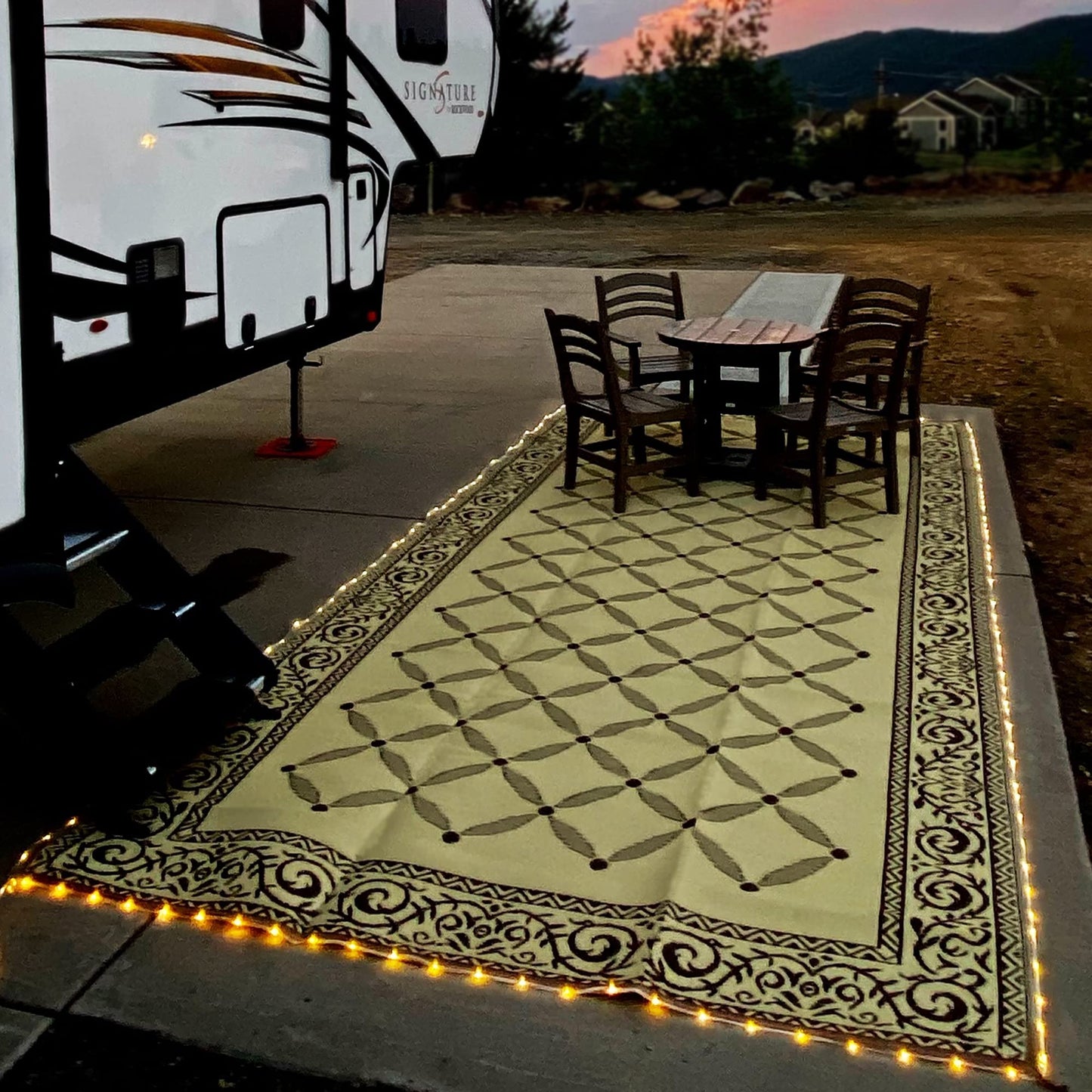 Stylish Camping L118187WL 8-feet by 18-feet LED Illuminated Patio Mat - Outdoor Patio Brown/Beige RV Camping Mat