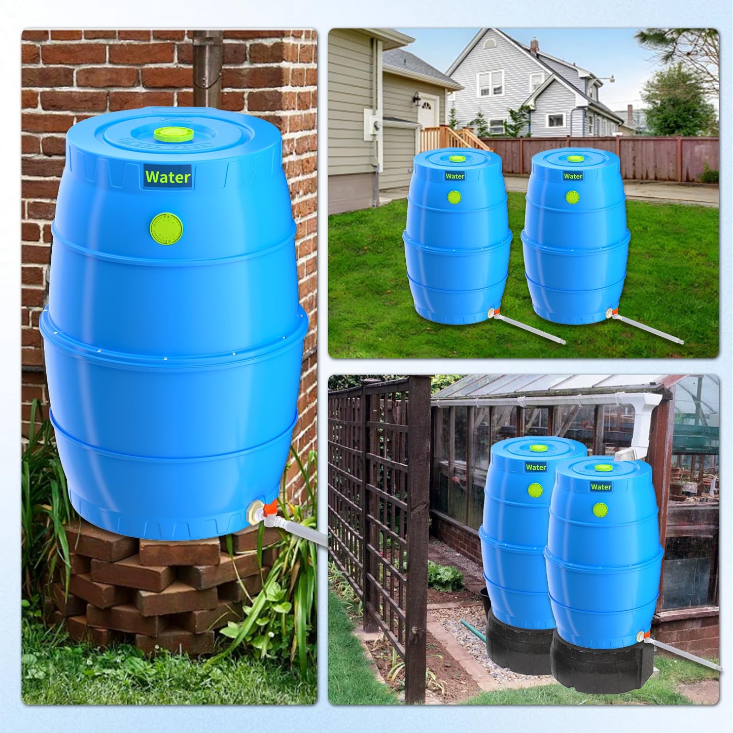 SQUEEZE master 50 Gallon Water Collection Barrel-Drinking Water Storage Barrel with Spigots-Emergency Water Supply System