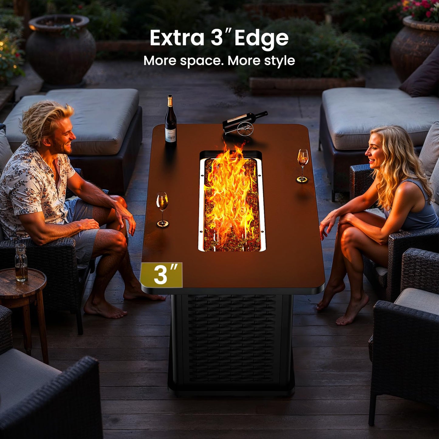 Ciays 43-Inch Rectangular Propane Fire Pit with 60,000 BTU Output, Gas with Rocks, Table CSA-Certified 2 in 1Table Gatherings Parties with 304 Stainless Steel H-Burner