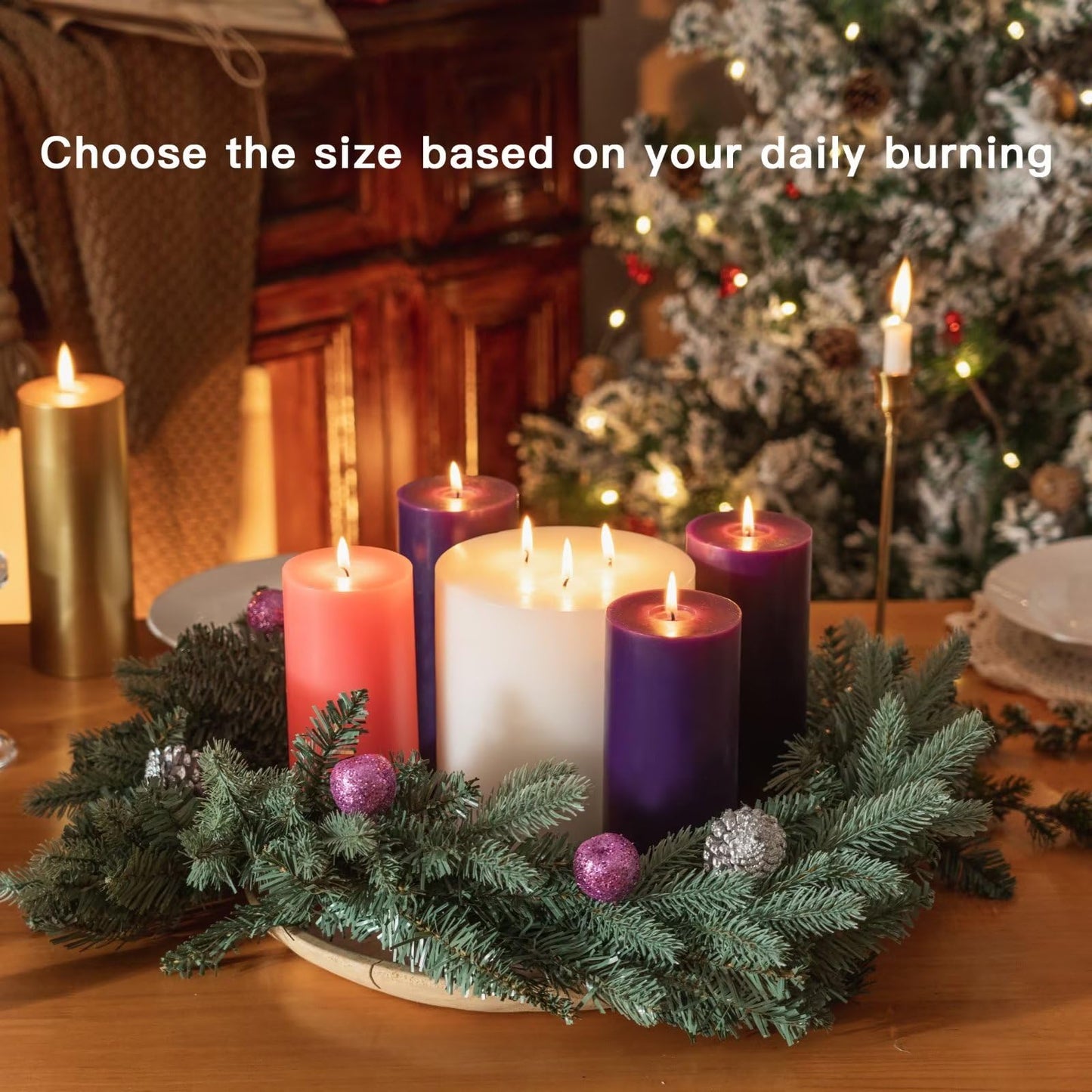 MOZEAL 3" x 6" Hand-Poured, Unscented Advent Pillar Candles. Each Candle Offers Approx 115 Hours of Clean, Long-Lasting Burn time.Dripless Advent Candles Set of 4 is Ideal for Advent Wreath