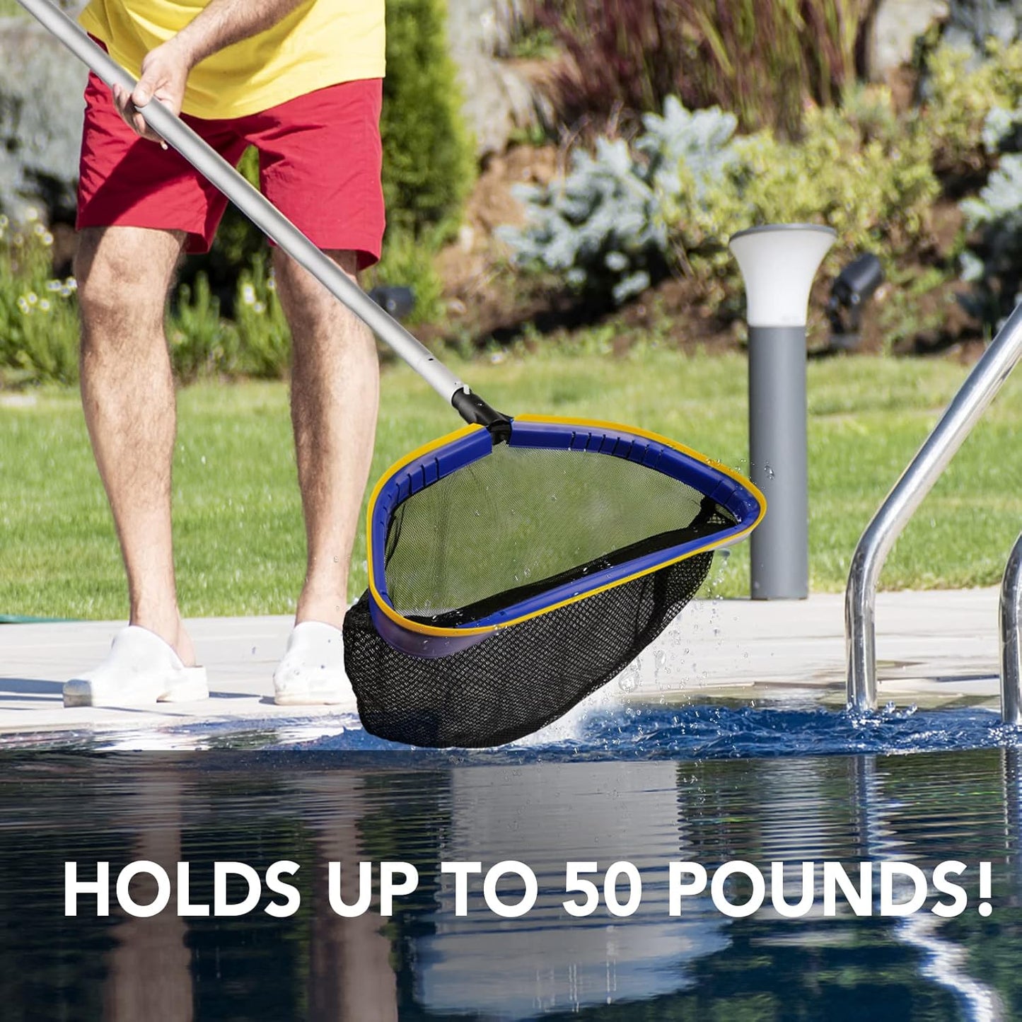 Poolvio Pool Deep Skimmer Net - Adjustable 3ft to 10ft Aluminum Pole & Fine Mesh Bag for All Pools