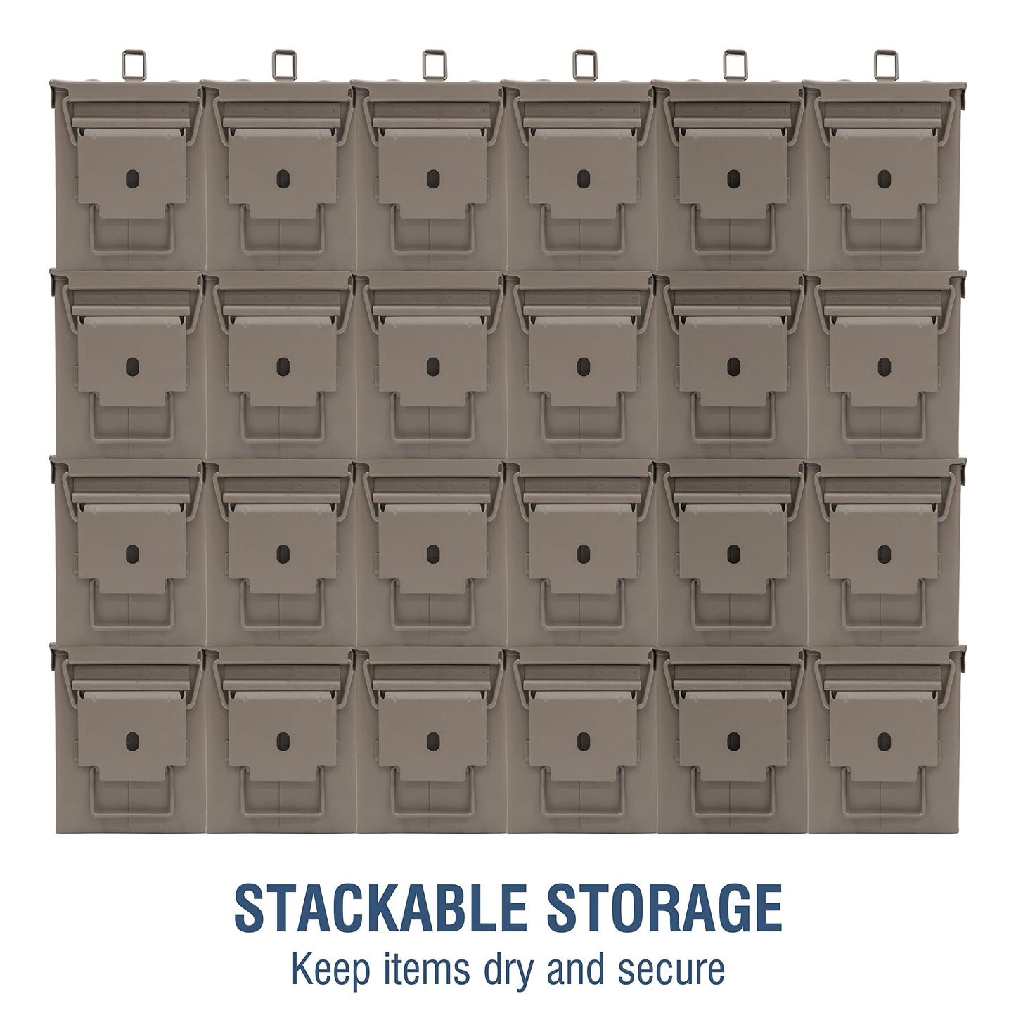 HOMESTEAD 50 Cal Metal Ammo Can β 6-Pack M2A1 Military Grade Ammo Storage Box, Airtight & Water-Resistant Ammo Containers for Long-Term Storage, Desert Tan Color