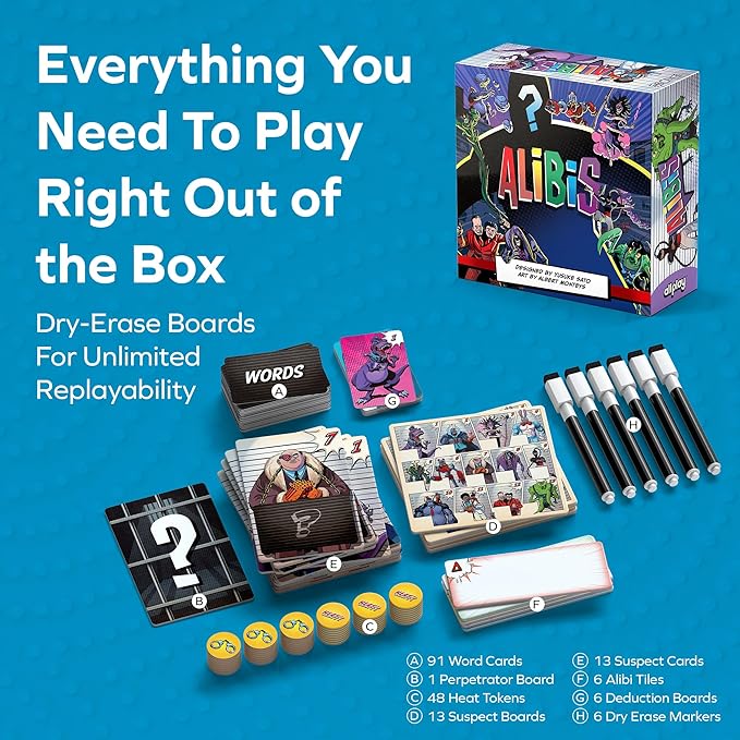 Allplay Alibis Board Game | Whodunit Word Association & Deduction Party Game | 4-8 Players 20-30 Min Playtime Social Mystery Game