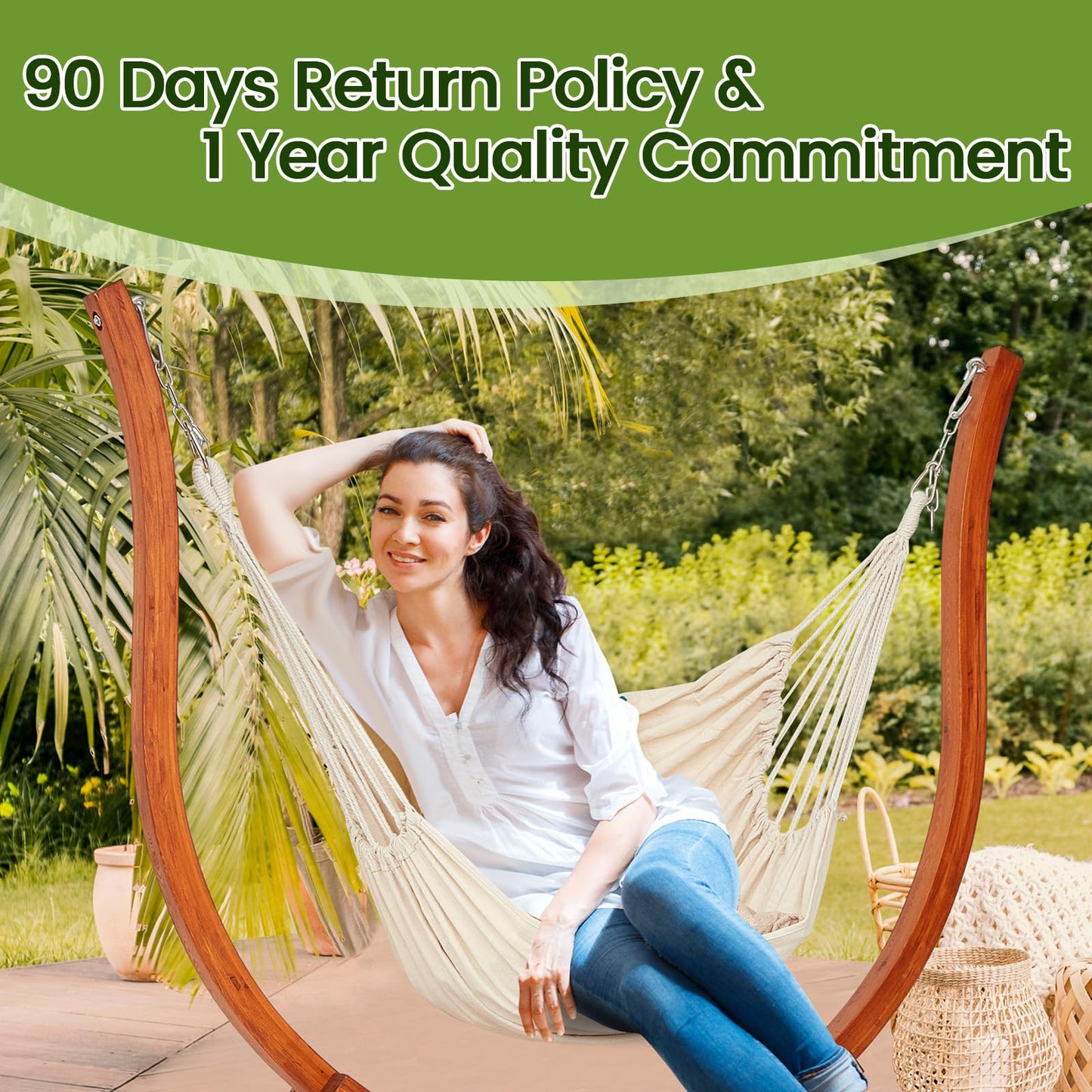 SELFLA Premium Wooden Hammock Stand only (500 lbs/226kg), Sun Protection & Rain Resistant, Heavy Duty Premium Solid Wood Hammock Chair for Indoor or Outdoor Use, Safe & Stable (Hammock Not Included)