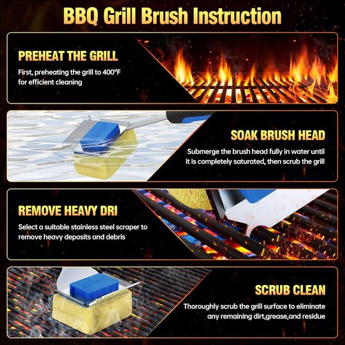 Grill Brush - Bristle-Free BBQ Cleaner with Replaceable Head & Extended Handle | Safe for Cast Iron & Stainless Steel Grates - Blue