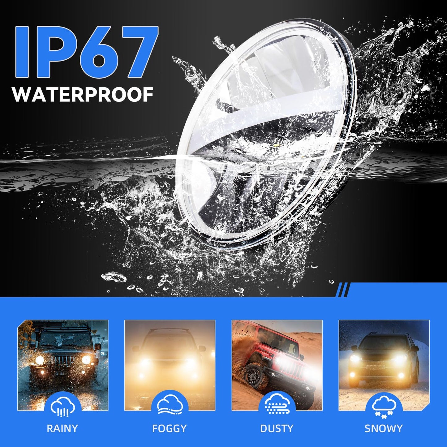 MXSAG 5 3/4'' 5.75" Round white LED Headlights 4pcs H4 HI/LO Beam DRL Compatible for Jeep Wrangler GMC K15/K1500 K25/K2500 K35/K3500 Pickup Suburban Buick Electra
