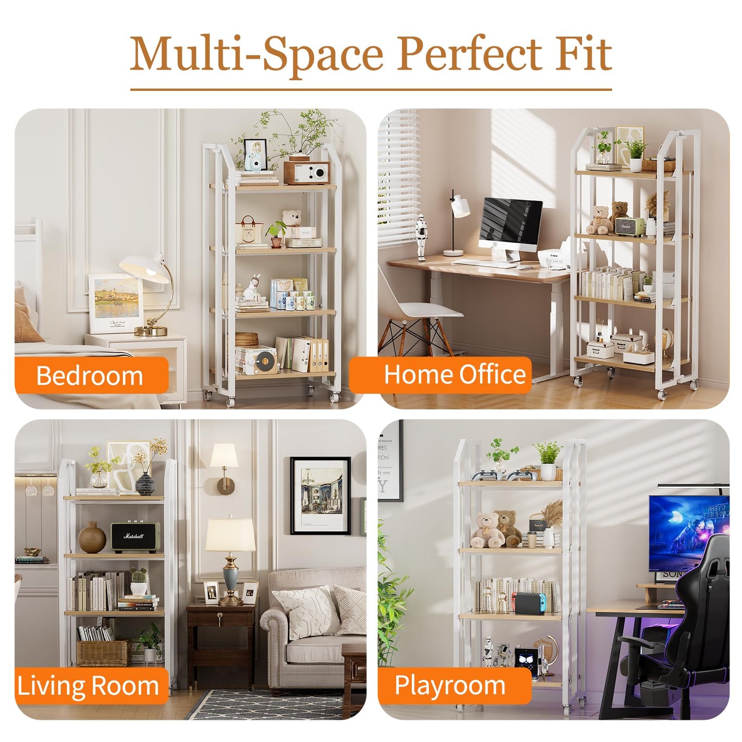 VYRIVA No Assembly Double-Sided Folding Bookshelf for Living Room, 4 Tier Collapsible Book Shelf for Home Office, Portable Bookcase Storage Organizer