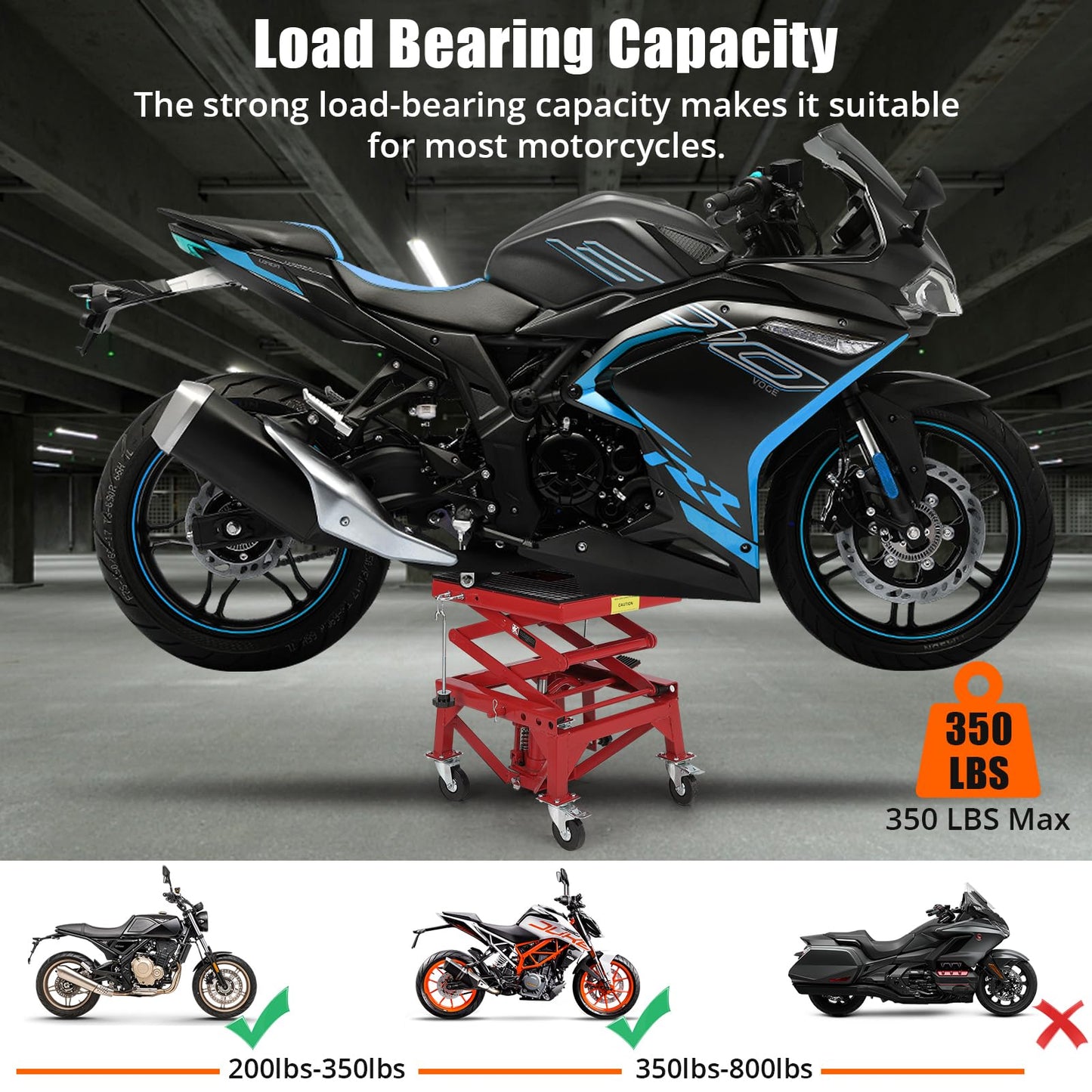 350 Lbs Heavy Duty Hydraulic Motorcycle Lift Jack Table Foot Operated ATV Dirt Bike Scissor Stand with 4 Wheels, Hydraulic Scissor Jack Lift Hoist Stand for Motorcycle ATV UTV Powersports