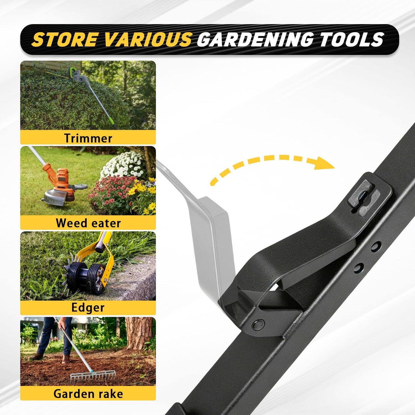 DEWHONETE 4 Place Trimmer Weed Eater Rack for Enclosed and Open Trailer Walls Landscape Truck Weedeater Rack Carrier Holder with 4 Lock-Black