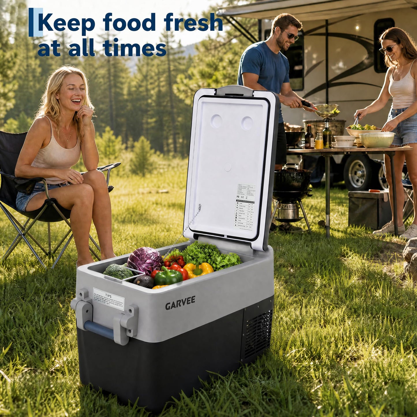 Garvee 32QT 12V Portable Refrigerator, Dual Zone Car Fridge Freezer with App Control & AC/DC Power for Camping, RV, Truck, Fishing & Home