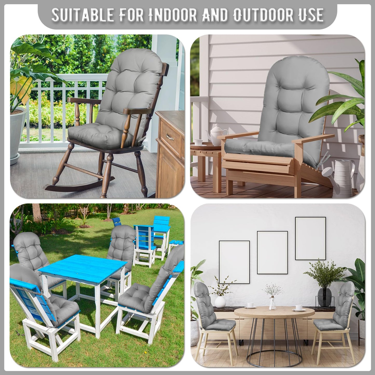 Cethytirko 4 Pack Adirondack Chair Cushion, Waterproof Rocking Chair Cushion - Fade Resistant Patio Furniture Cushions, Thickened Patio Chair Pad for Outdoor and Indoor, 49x20x5 Inch