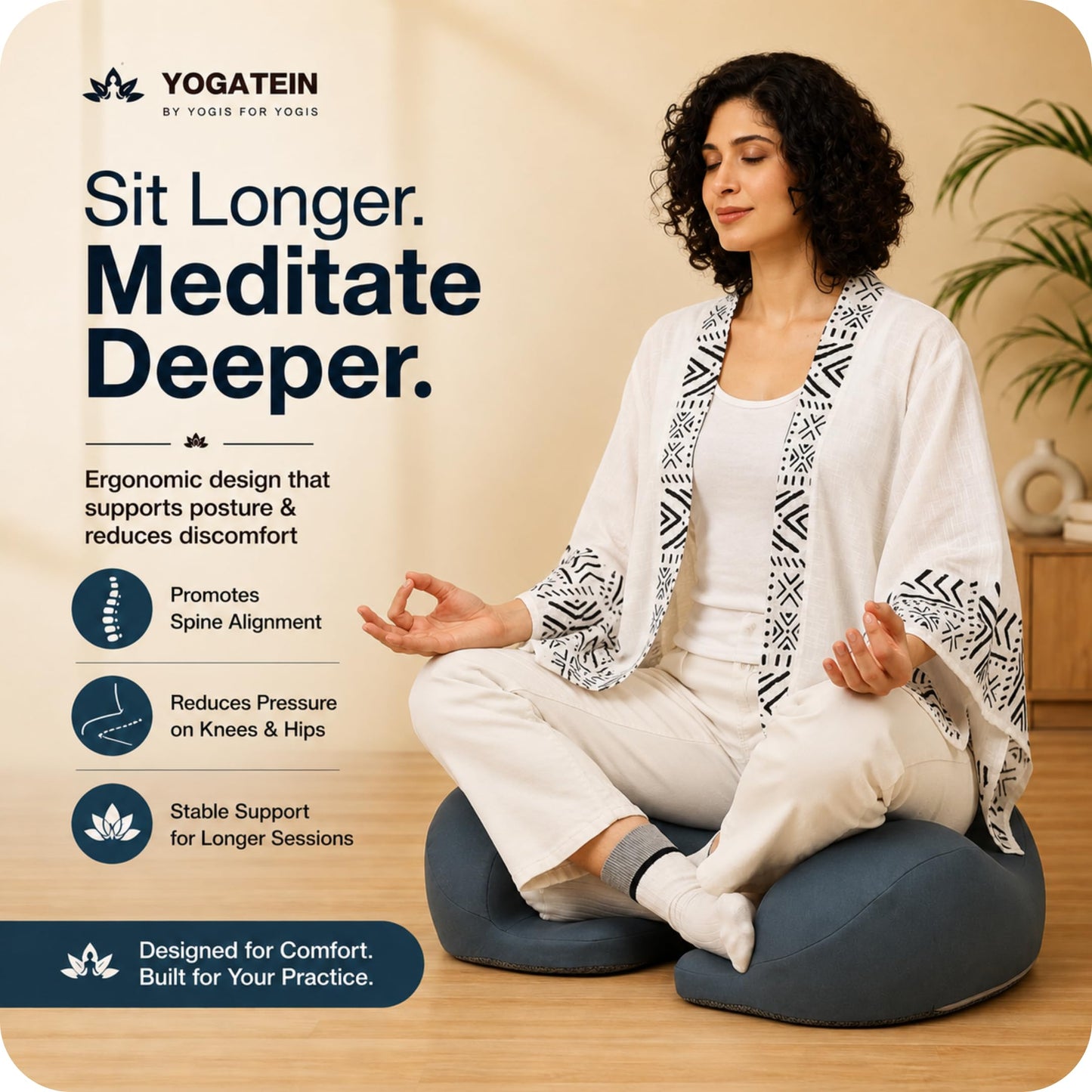 Ergonomic Meditation Cushion with Foot Rest & Carry Strap – Large Floor Cushion for Adults – Meditation Seat & Yoga Cushion for Mindfulness, Sound Healing & Reiki