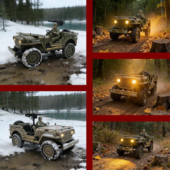 YUCT 1/10 RC Crawler Willys Jeep RC Rock Crawler 4x4 Military Off-Road Car with Driver Figure & Machine Gun Oliver Green